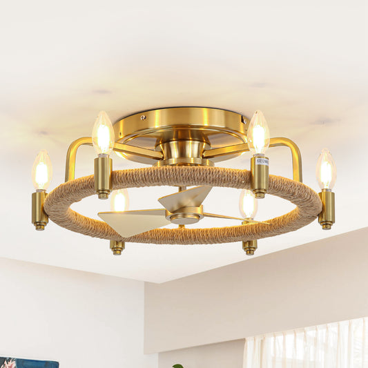 20" 6-Light Flush Mount Gold Ceiling Fan with Light