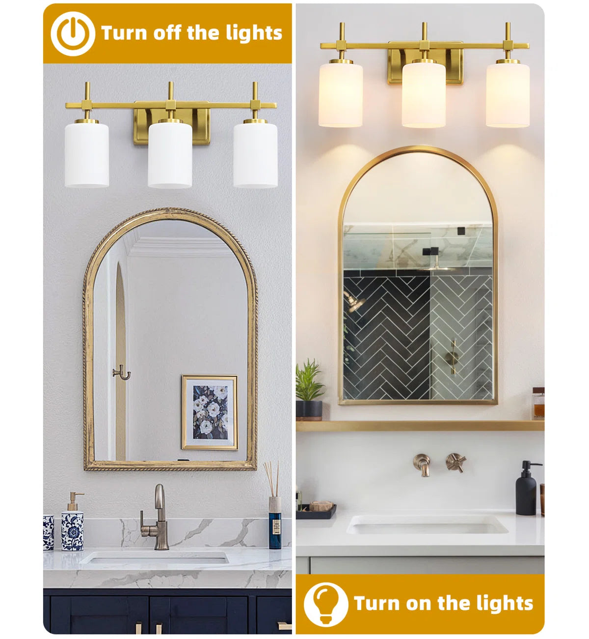 Jasper Gold Traditional Frosted Glass 3-Light Bathroom Vanity Light