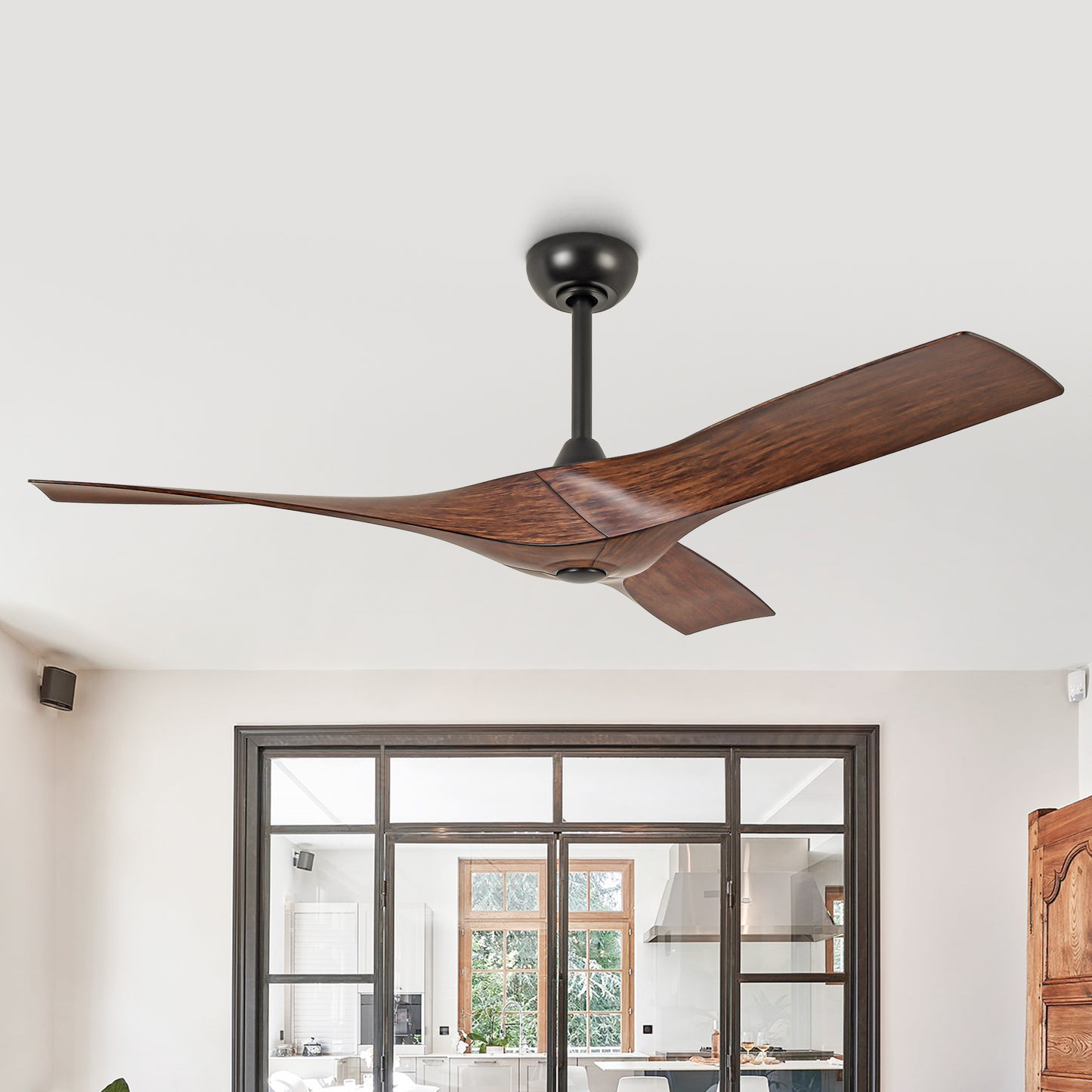 52" Erin Modern Industrial Black & Walnut Ceiling Fan