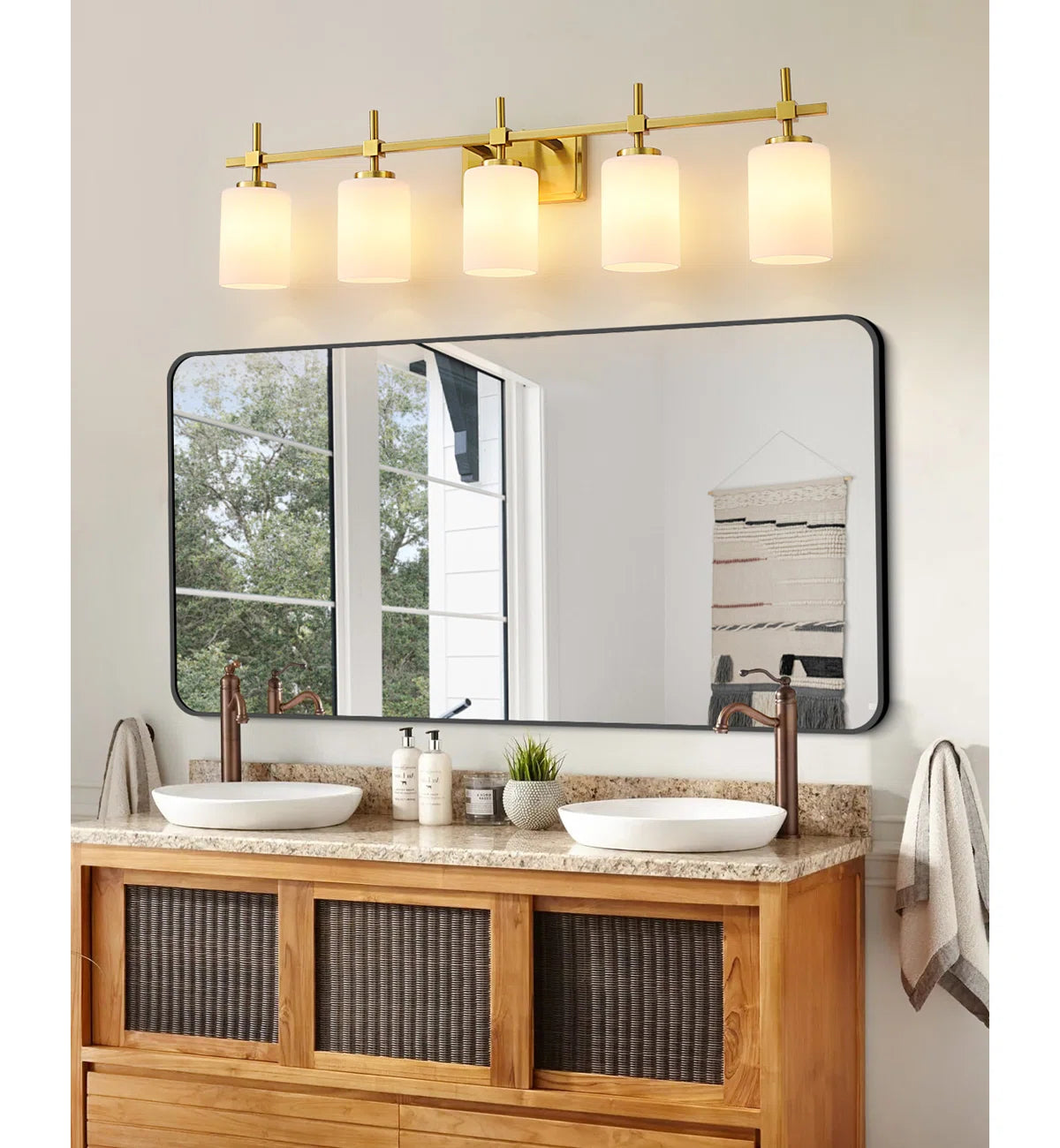 Jasper Gold Frosted Glass 5-Light Bathroom Vanity Light