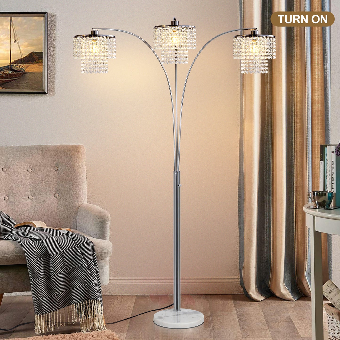 Brio 90" 3-Light Modern Crystal Arc Floor Lamp