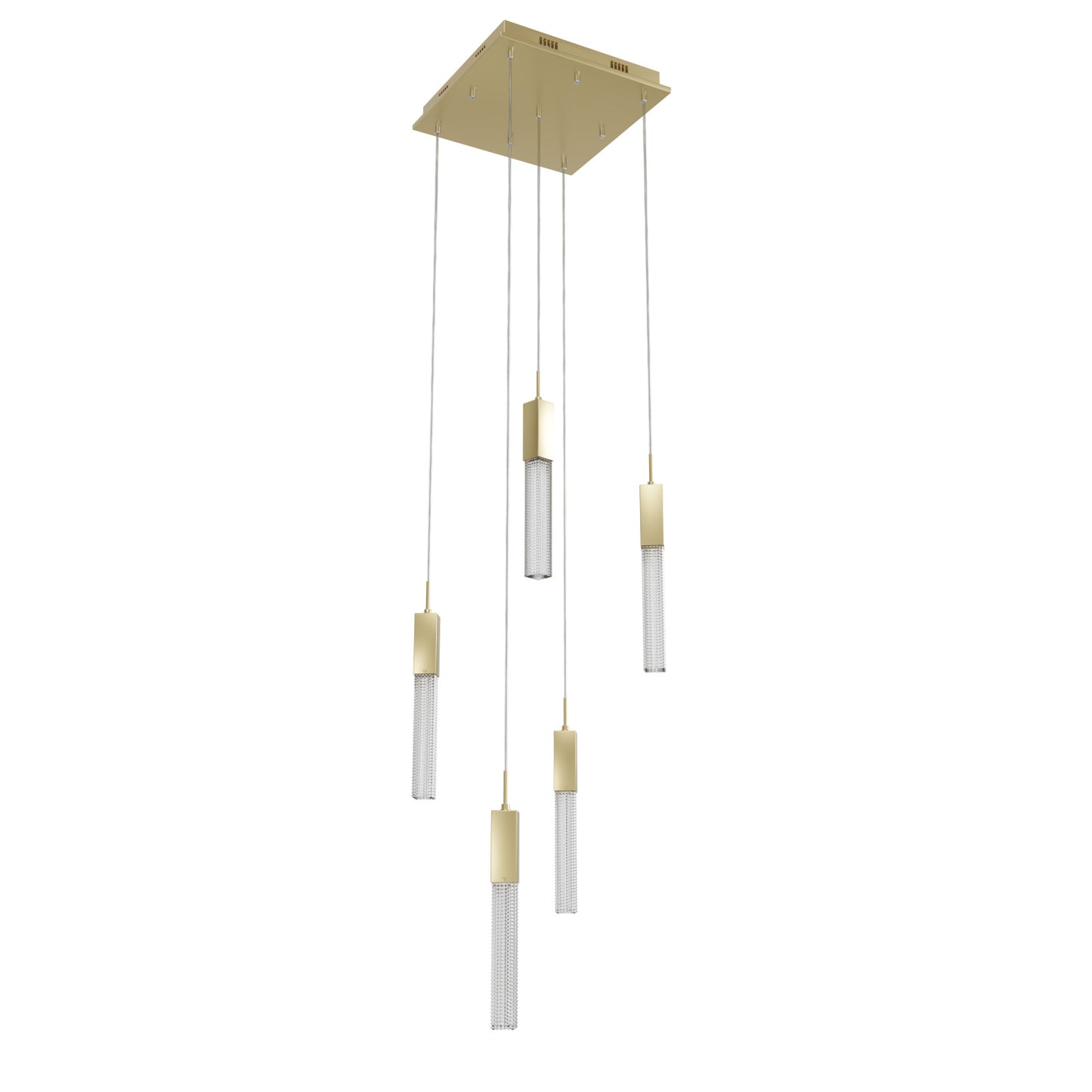 Boa 5-Light LED Brushed Brass Studded Glass Pendant Light