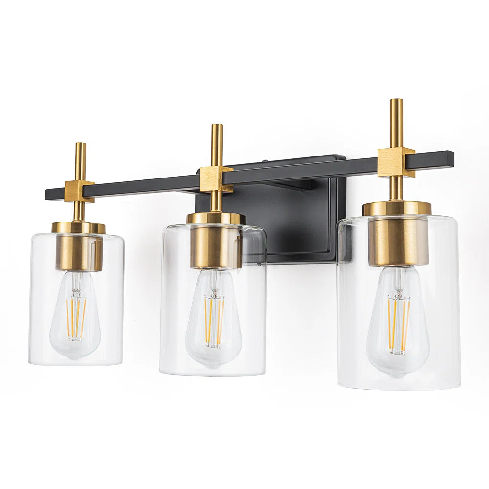 Jasper Black & Gold Clear Glass 3-Light Bathroom Vanity Light