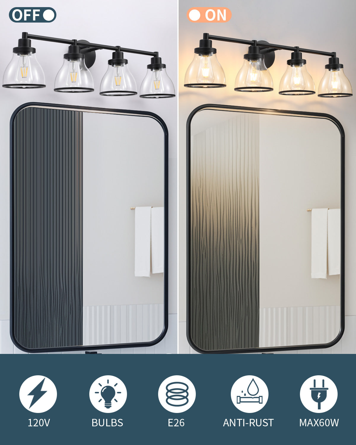 Hermosa Black 4-Light Bathroom Vanity Light