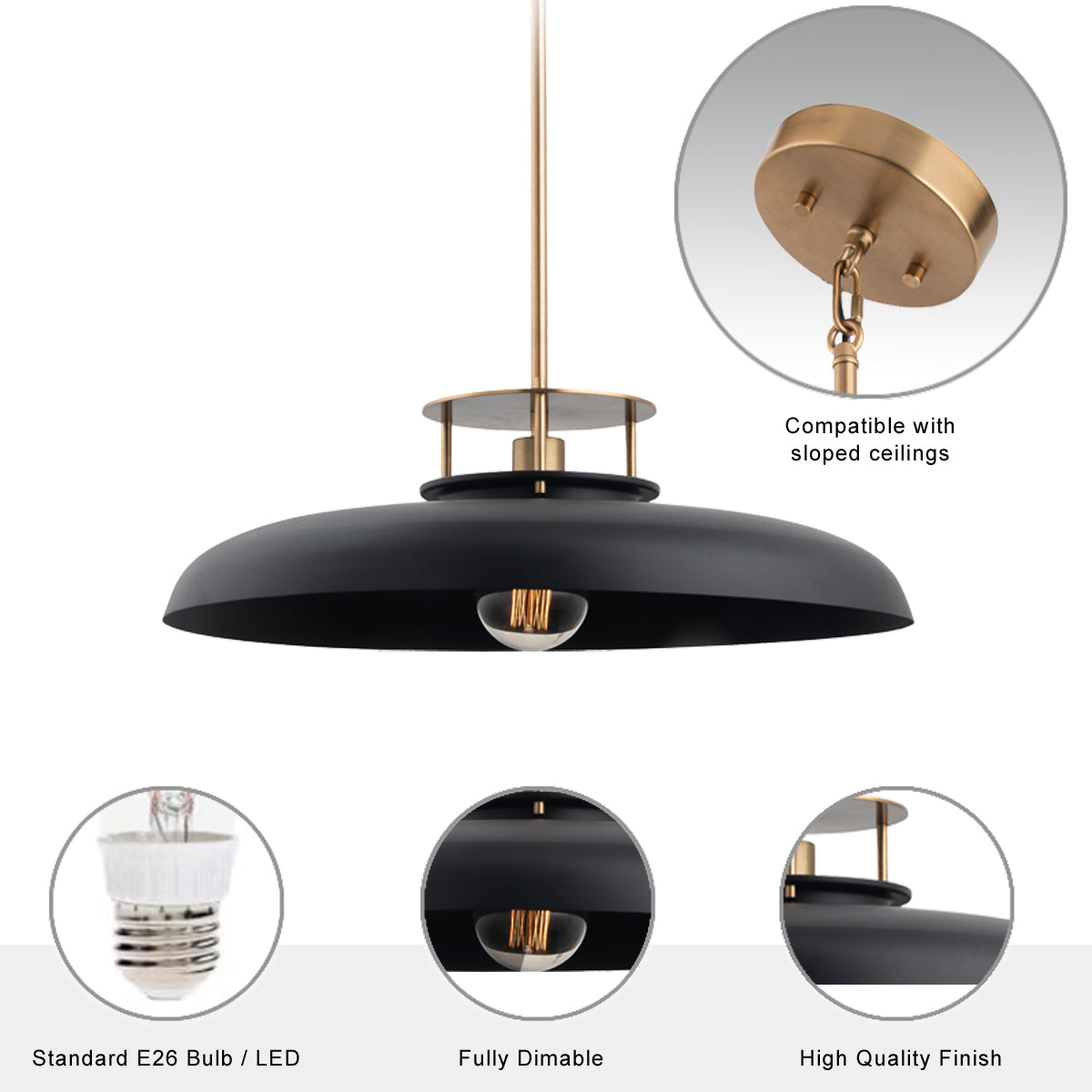 Beacon Modern Gold & Black 1-Light Pendant Light