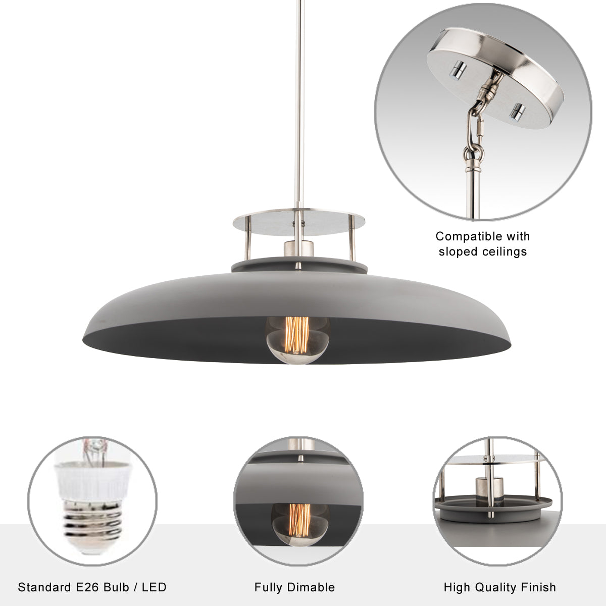 Beacon Modern Nickel & Grey 1-Light Pendant Light
