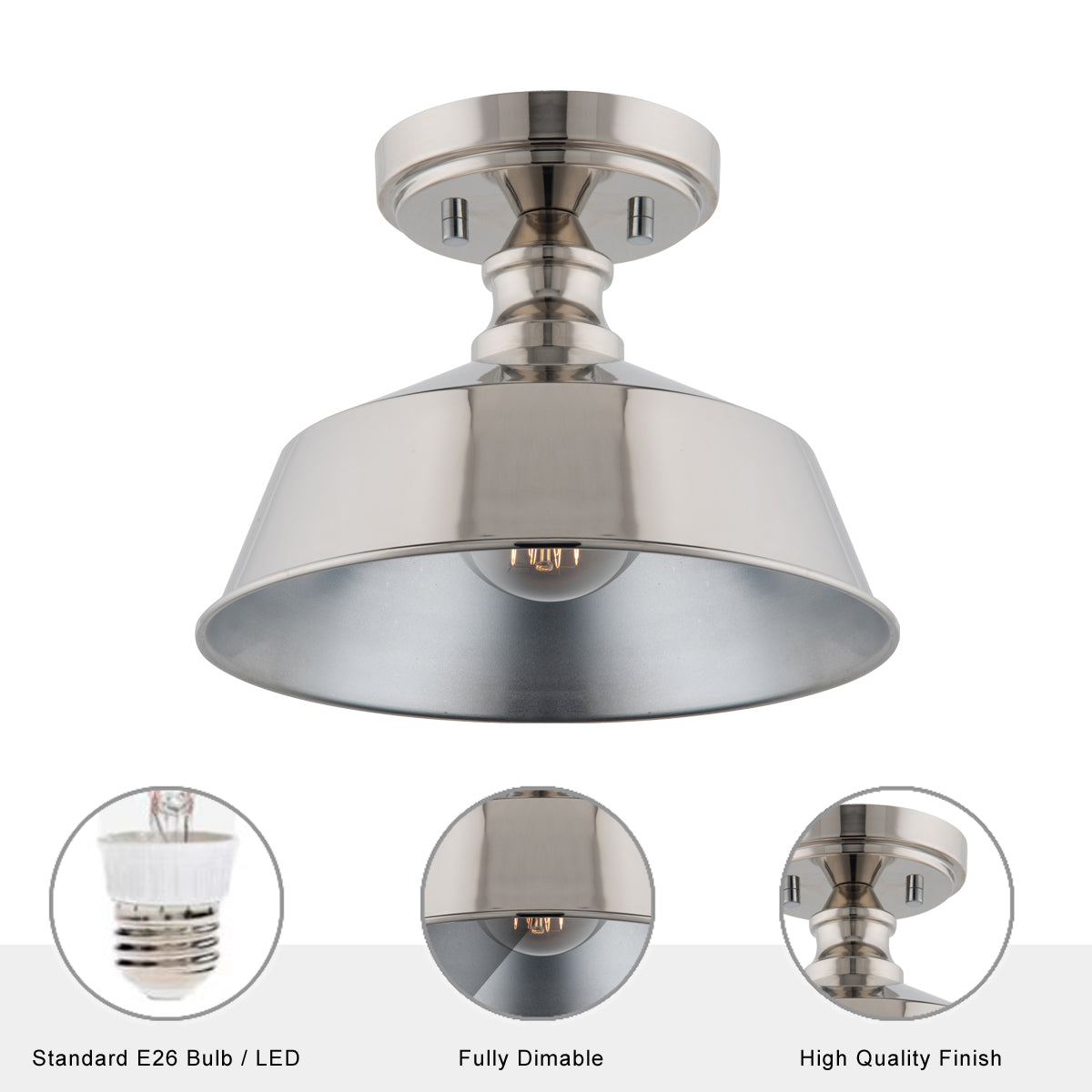 Bola 1-Light Brushed Nickel Semi Flushmount Ceiling Light