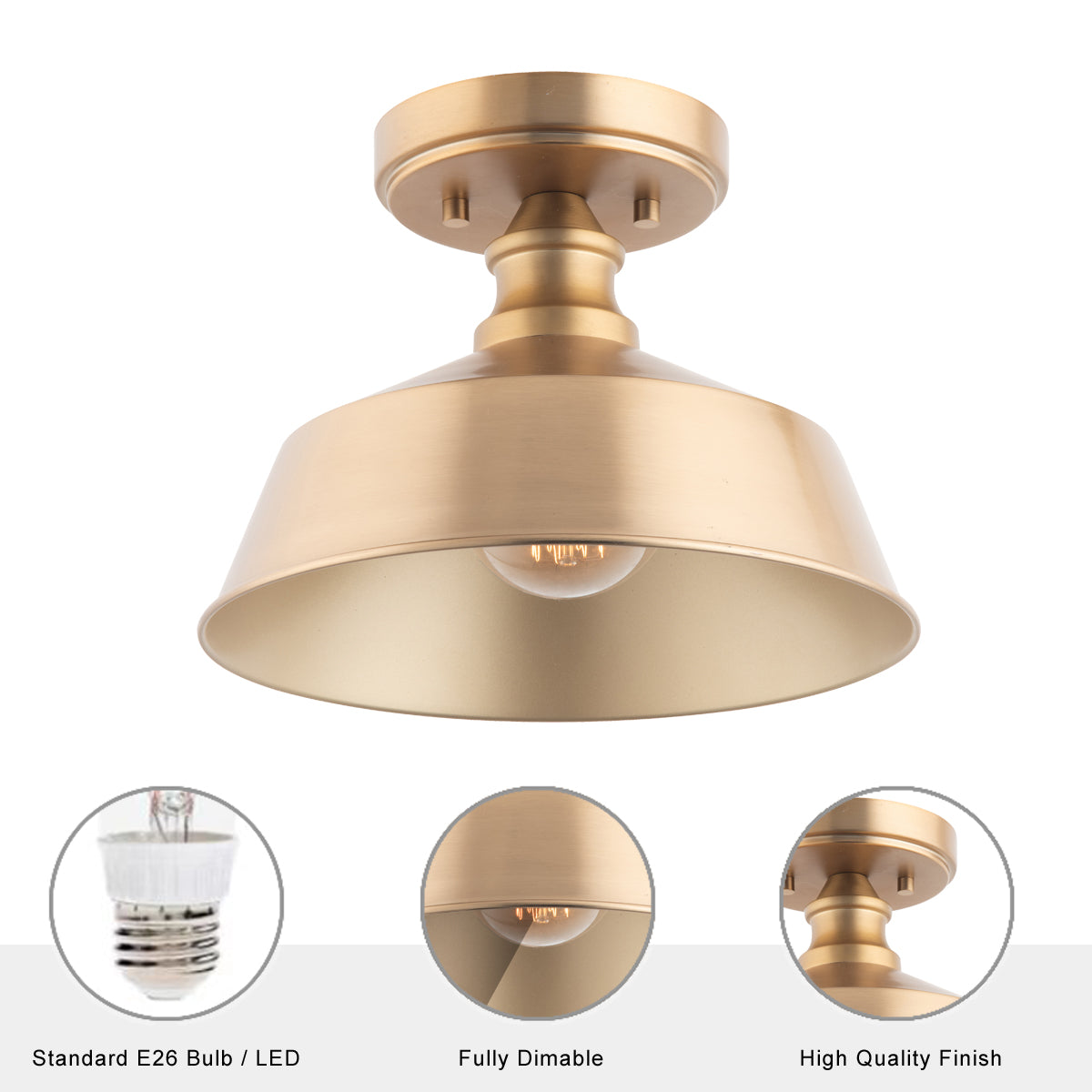 Bola 1-Light Gold Semi Flushmount Ceiling Light