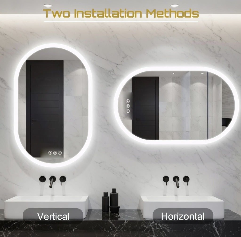 LED Bathroom Mirror with Anti-Fog & Dimmable Lighting (Frameless Oval)