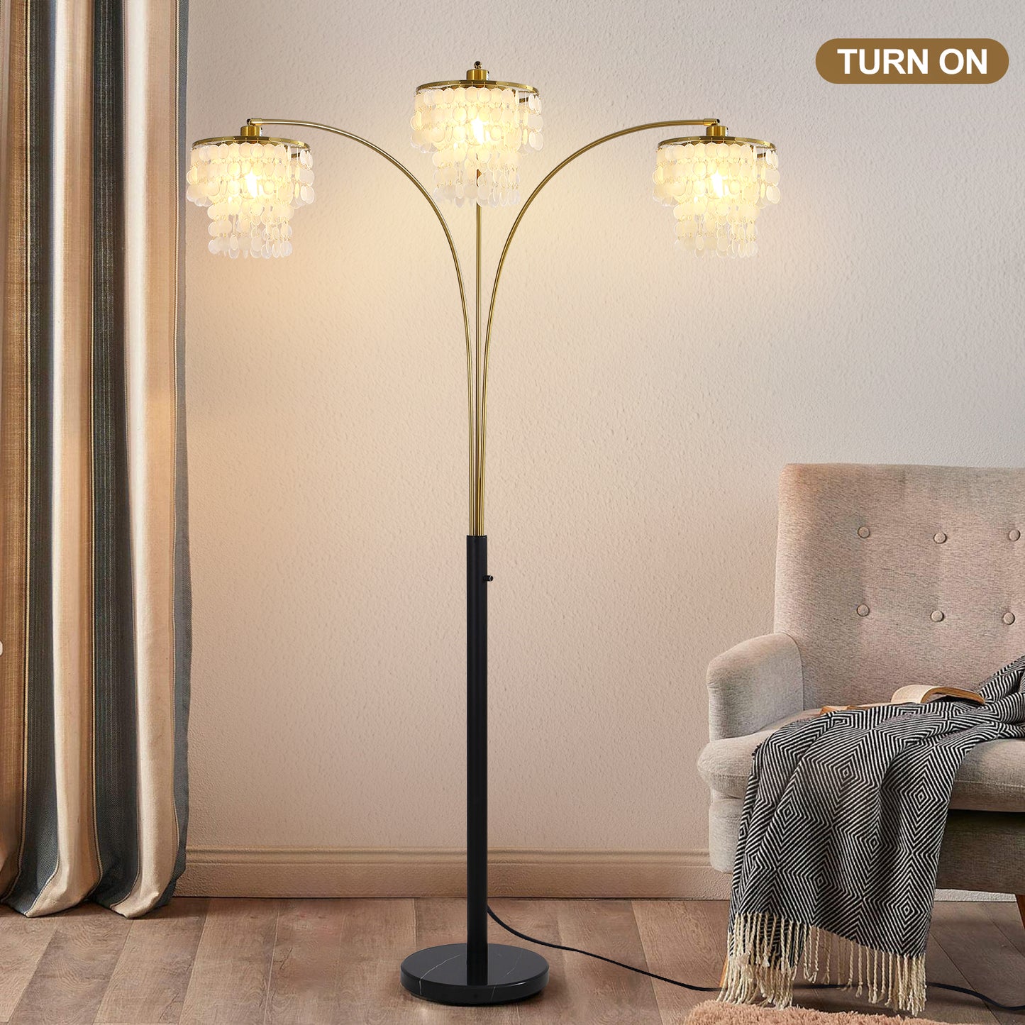 Brio 90" 3-Light Modern Gold Arc Floor Lamp