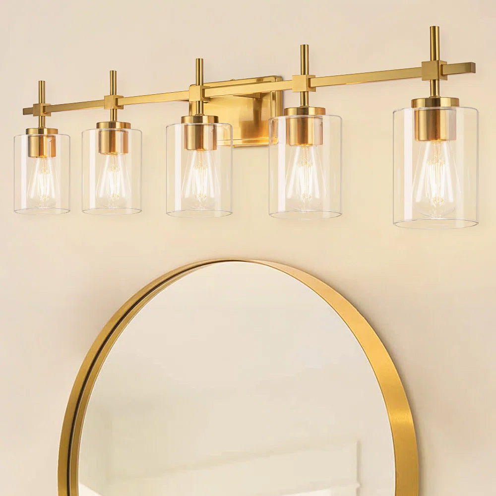 Jasper Gold Clear Glass 5-Light Bathroom Vanity Light