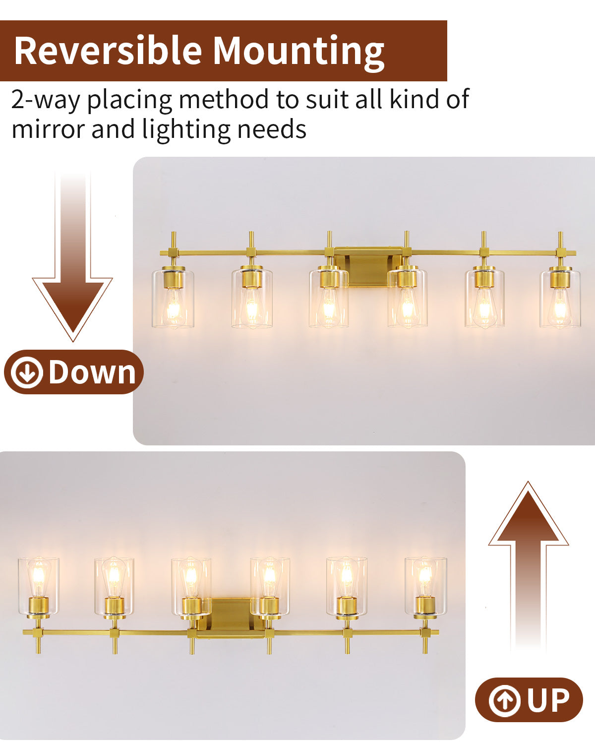 Jasper Gold Clear Glass 6-Light Bathroom Vanity Light