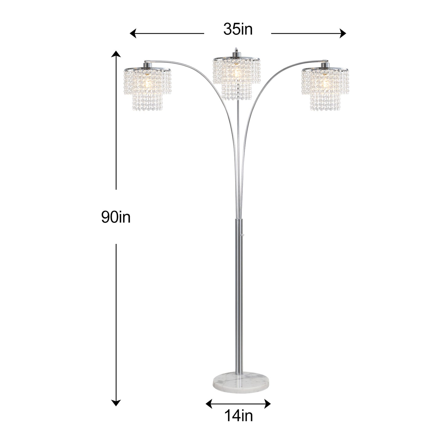 Brio 90" 3-Light Modern Crystal Arc Floor Lamp