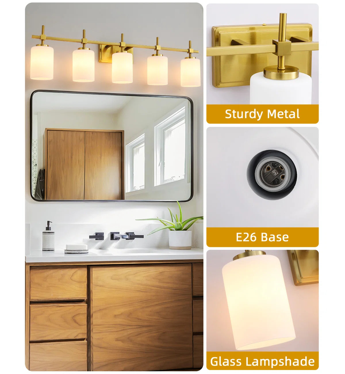 Jasper Gold Frosted Glass 5-Light Bathroom Vanity Light