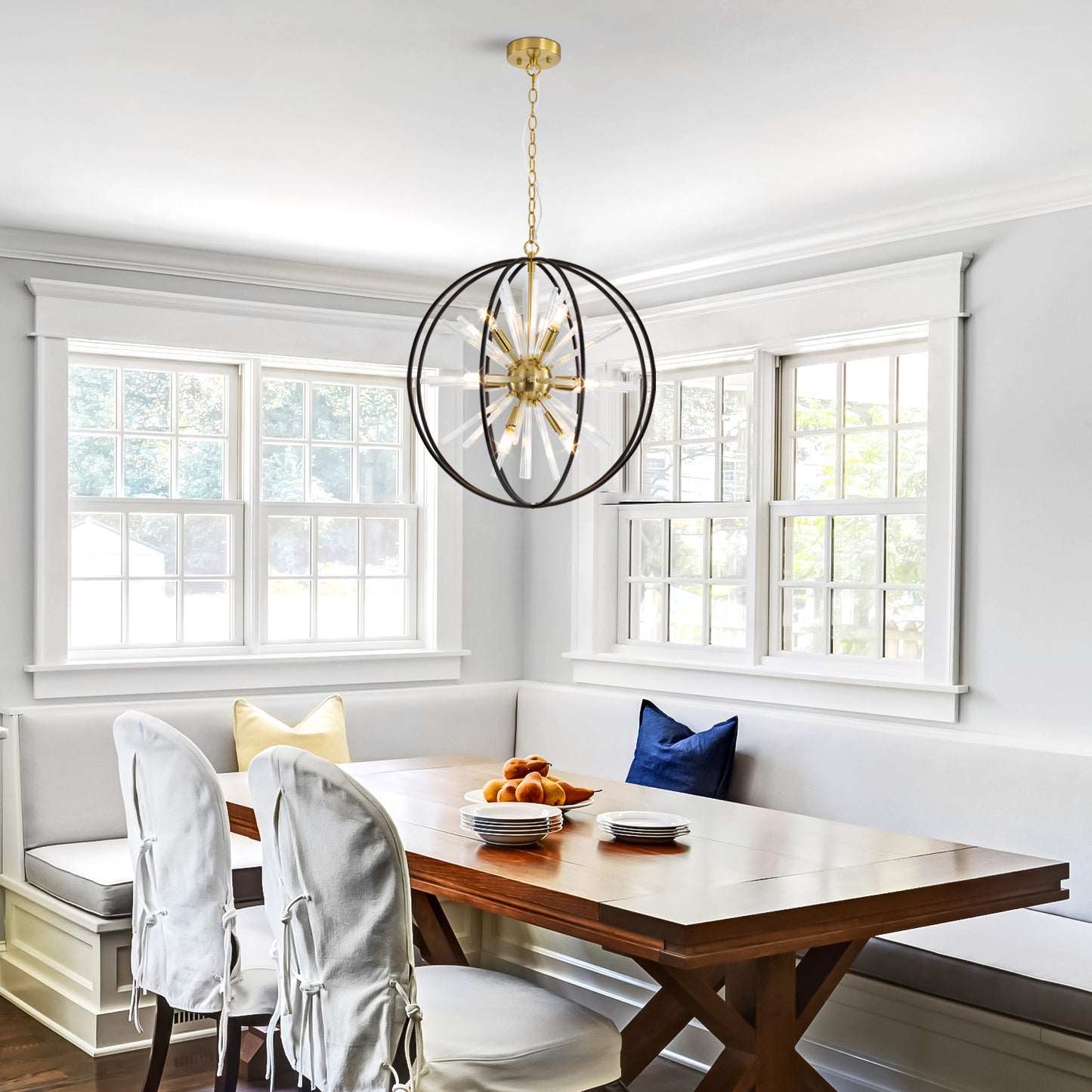 Brio 22" 10-light Modern Black and Gold Orb Chandelier