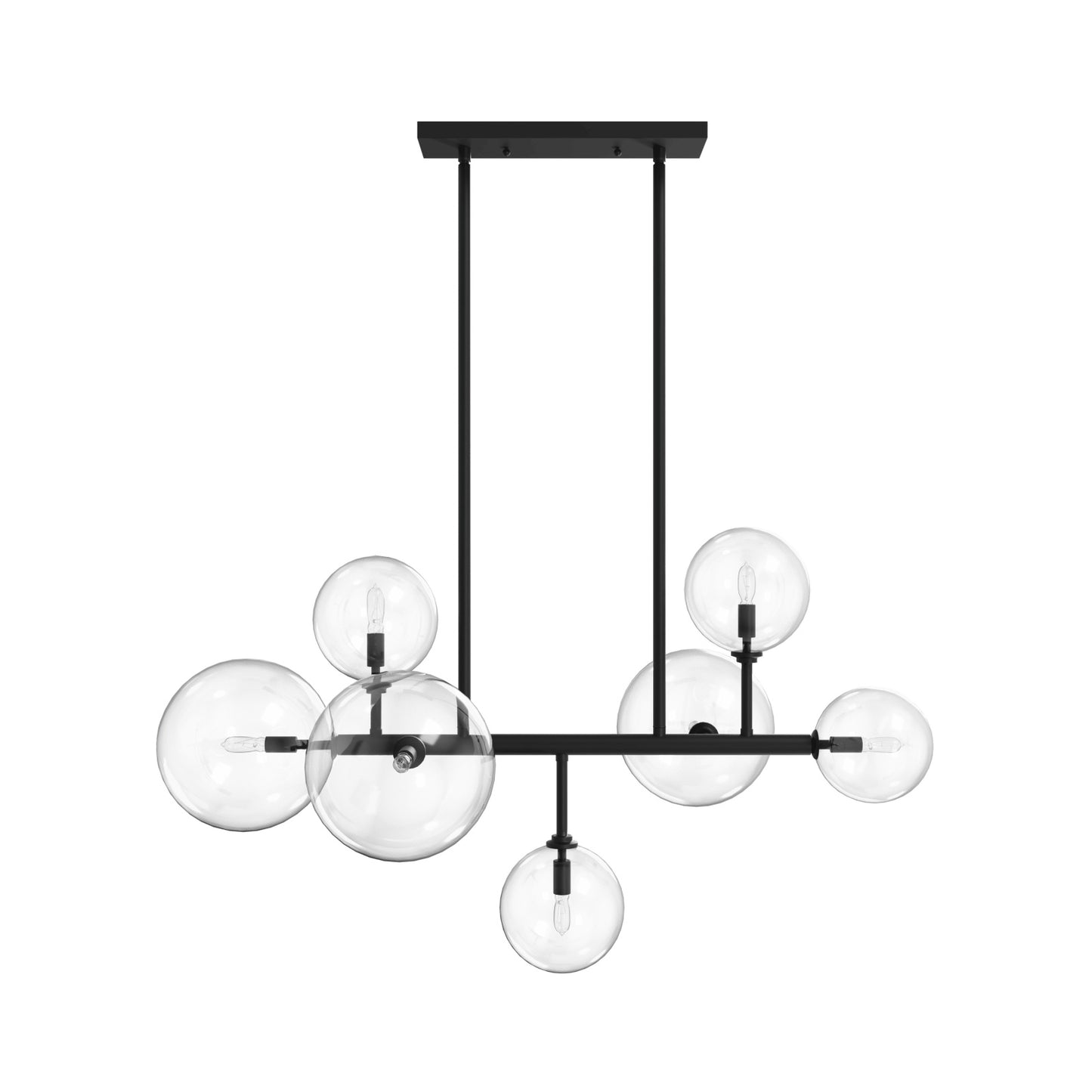 Delilah 7-Light Matte Black Clear Globe Linear Chandelier