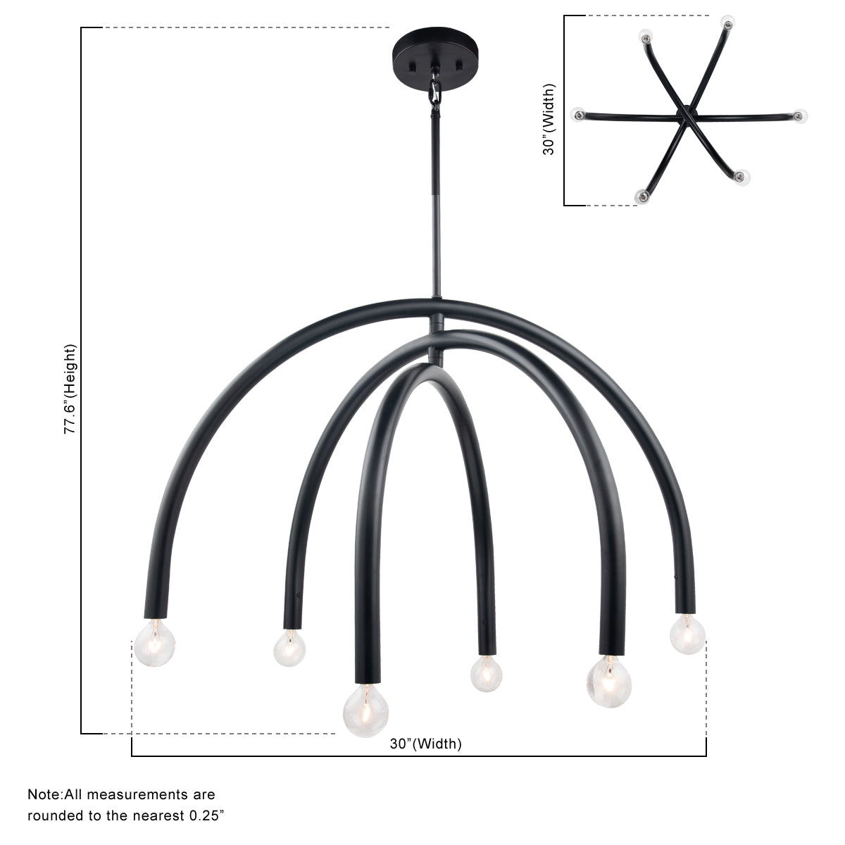 Caboche Mid-Century Modern Black 6-Light Chandelier