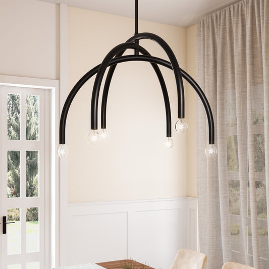 Caboche Mid-Century Modern Black 6-Light Chandelier