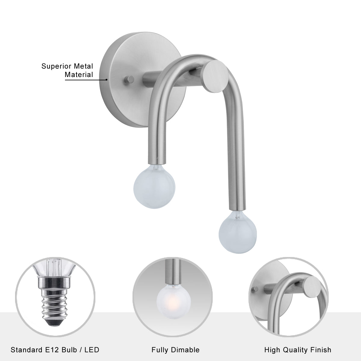 Caboche Mid-Century Modern Nickel 2-Light Wall Sconce