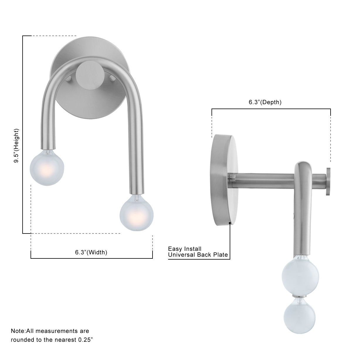 Caboche Mid-Century Modern Nickel 2-Light Wall Sconce