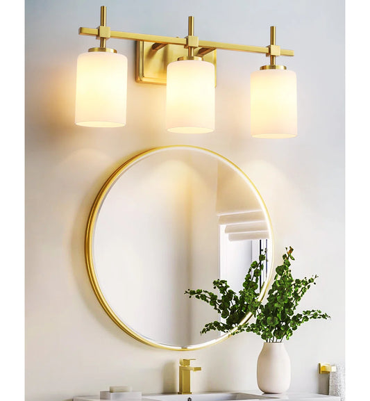 Jasper Gold Traditional Frosted Glass 3-Light Bathroom Vanity Light