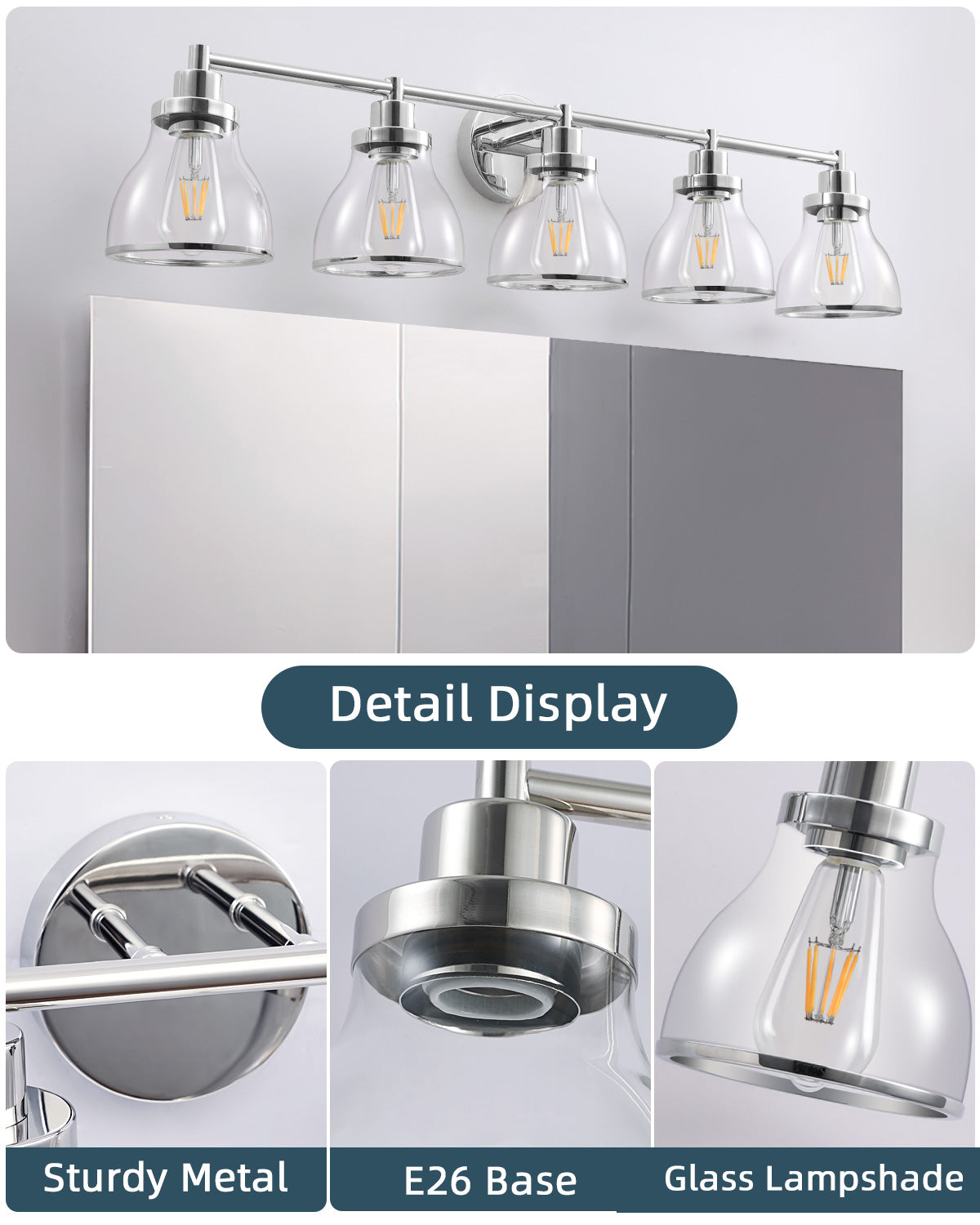 Hermosa Polished Nickel 5-Light Bathroom Vanity Light