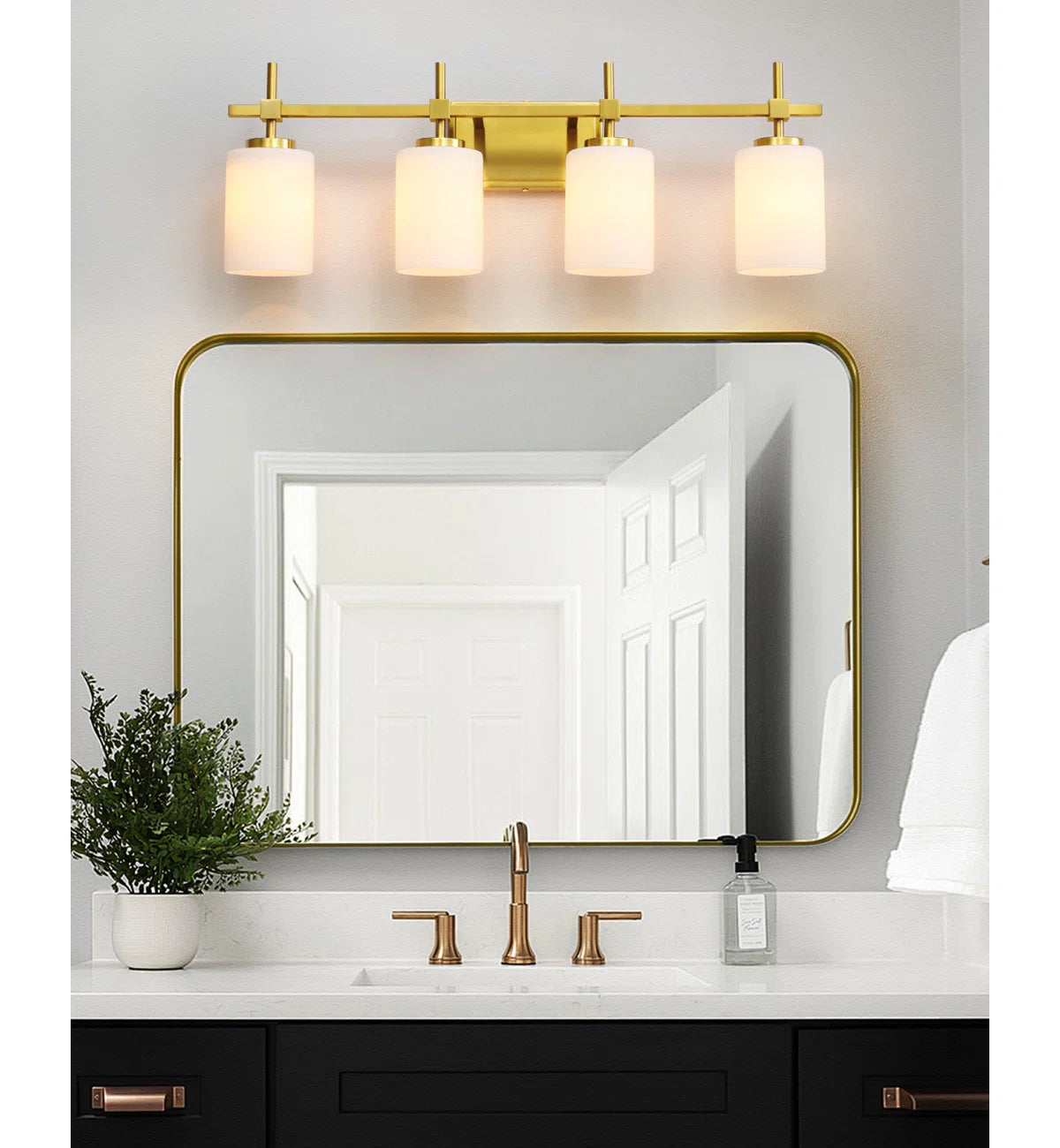 Jasper Gold Traditional Frosted Glass 4-Light Bathroom Vanity Light