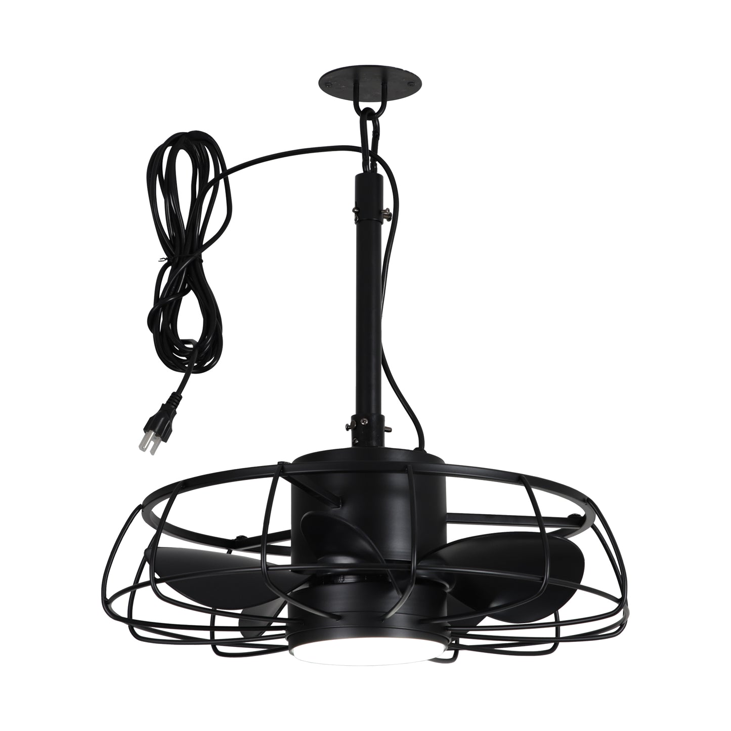 20" Indoor/Outdoor Black Industrial Plug-In Ceiling Fan with Light