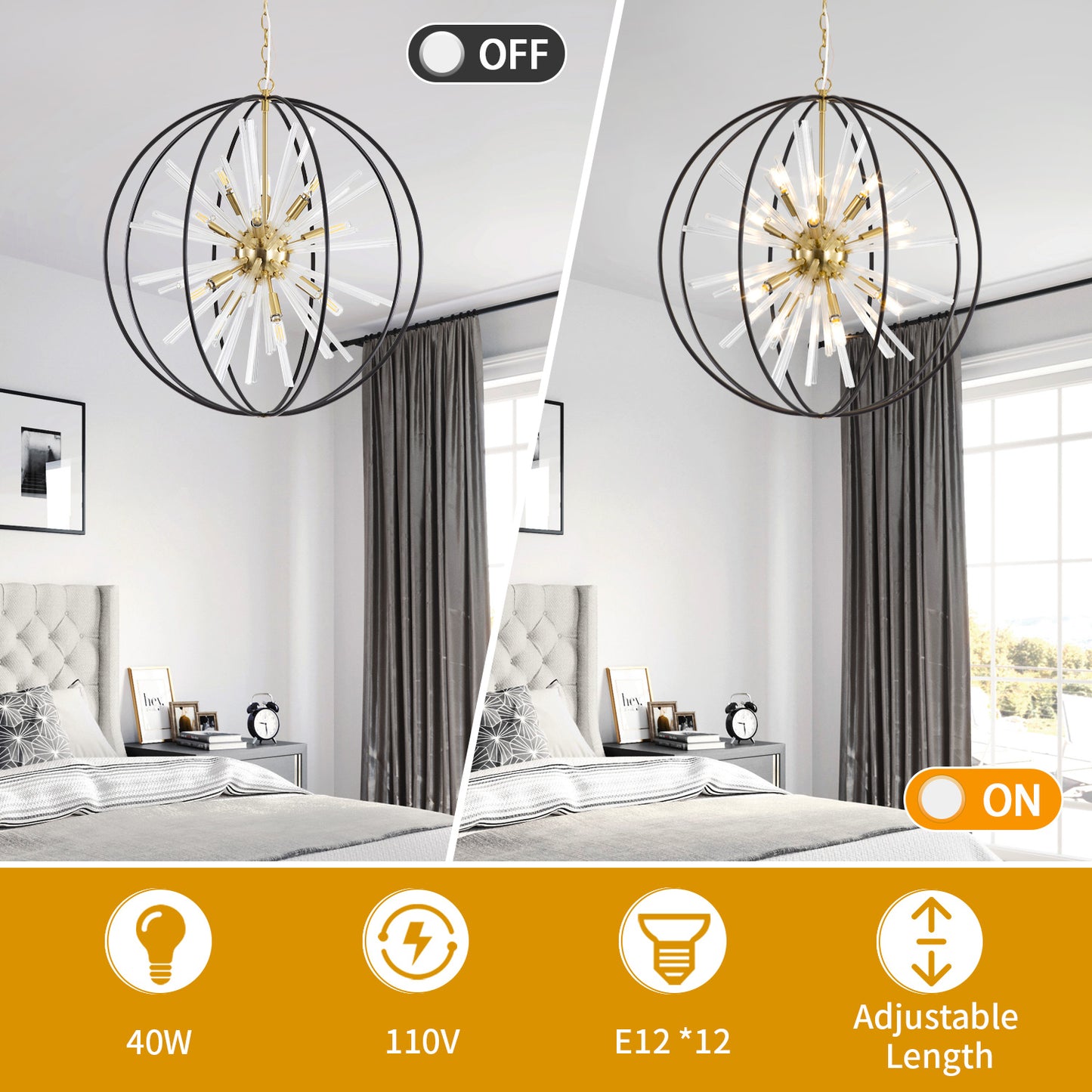 Brio 27" 10-light Modern Black and Gold Orb Chandelier