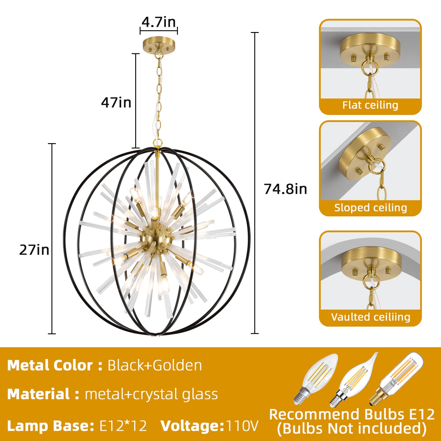 Brio 27" 10-light Modern Black and Gold Orb Chandelier