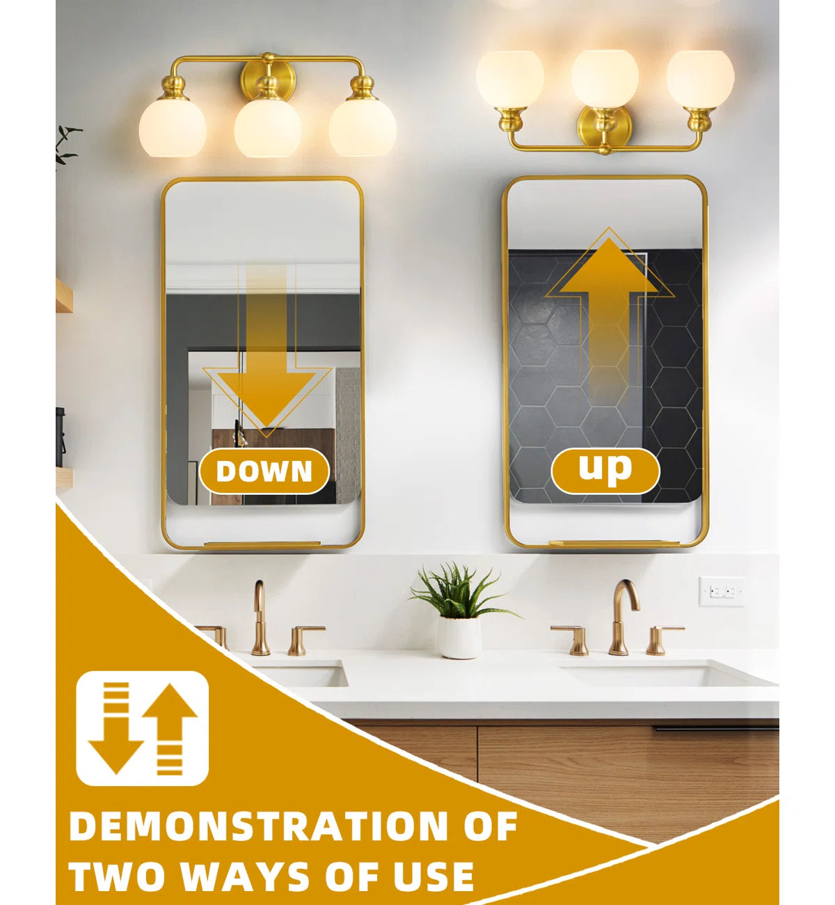 Irvine Gold Modern Frosted Glass 3-Light Vanity Light