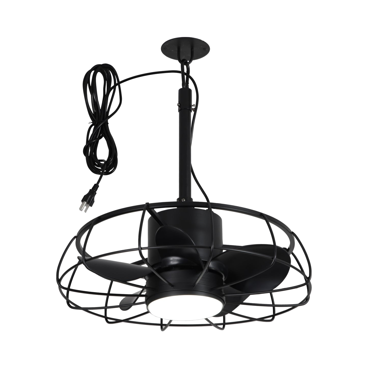 20" Indoor/Outdoor Black Industrial Plug-In Ceiling Fan with Light