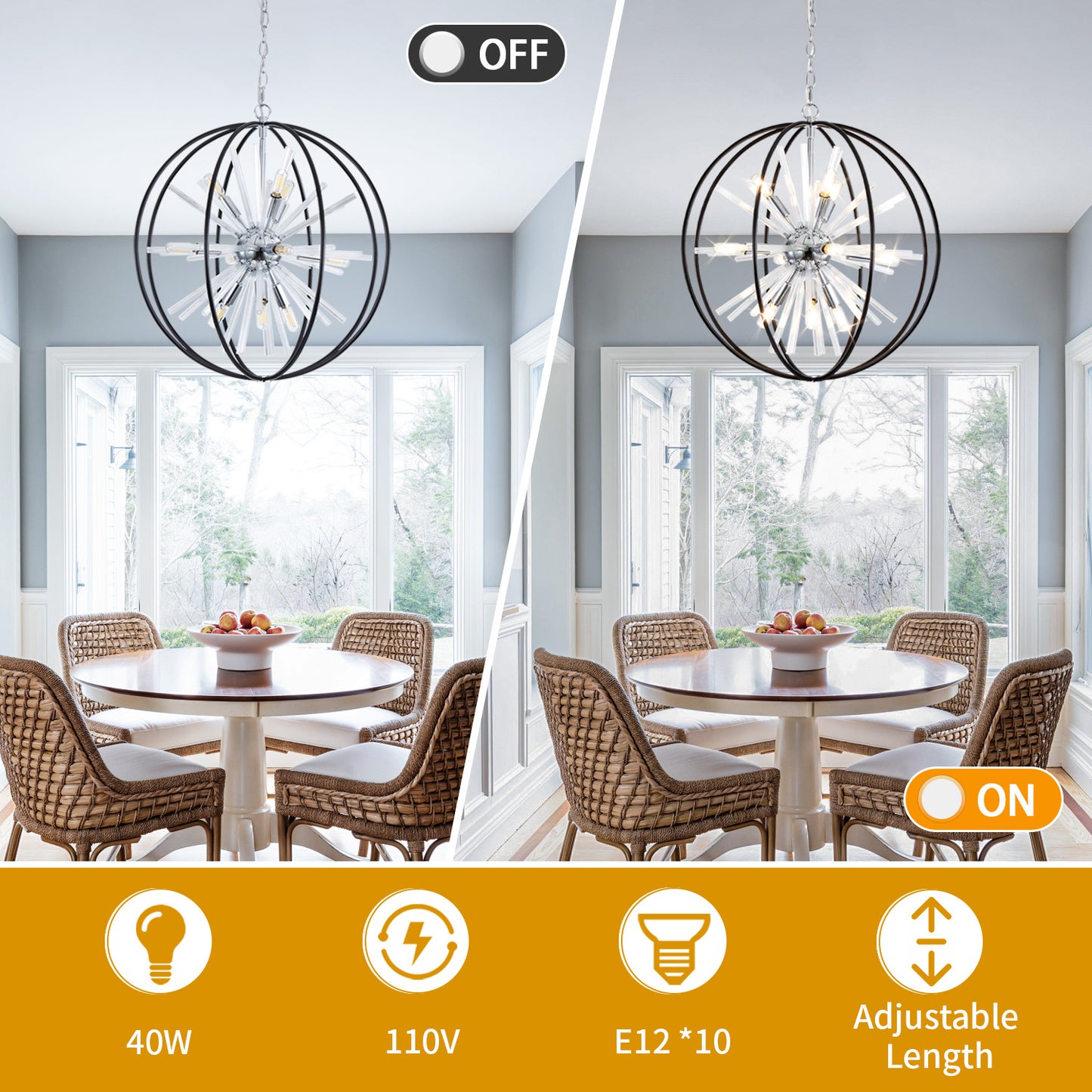 Brio 22" 10-light Modern Black and Silver Orb Chandelier
