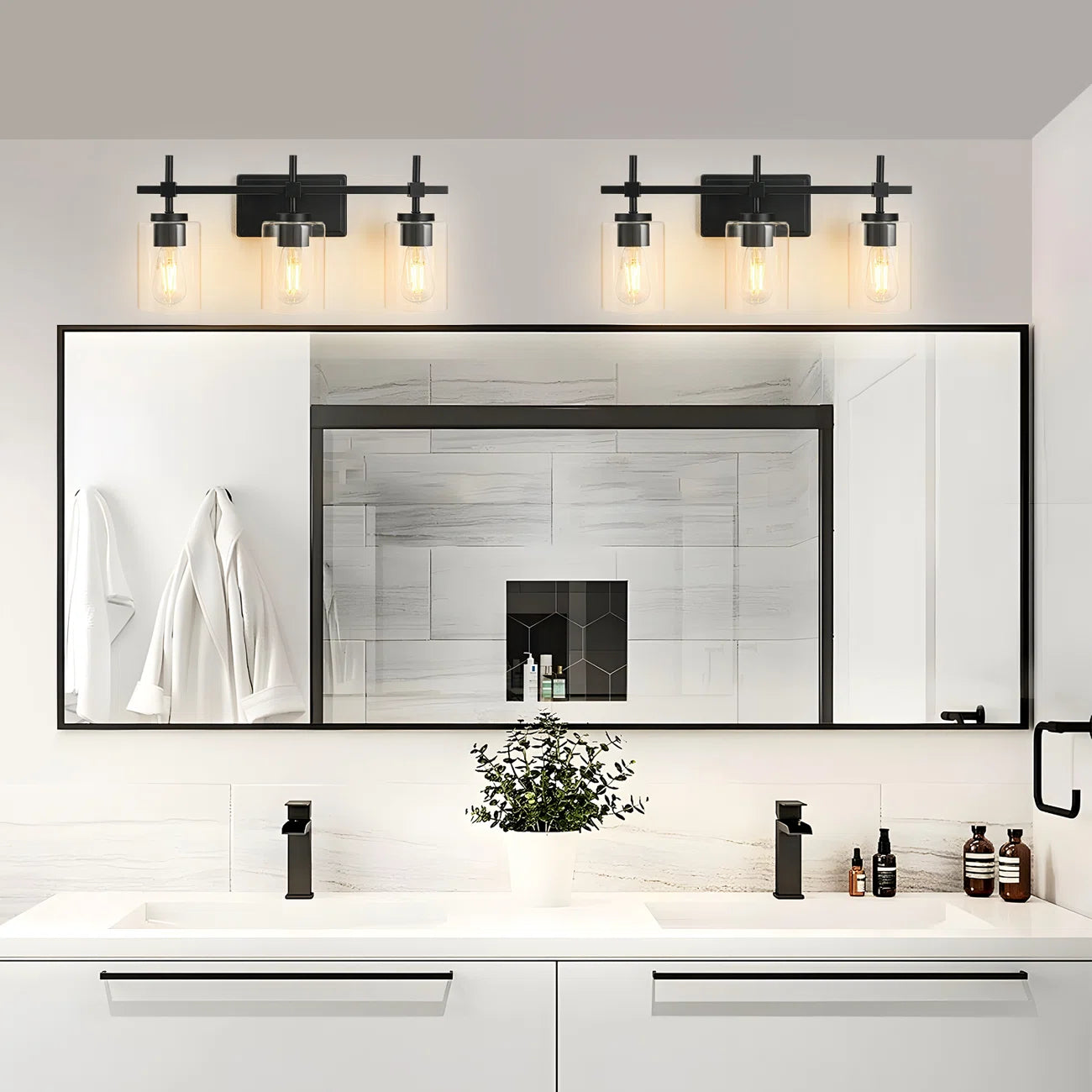 Jasper Black Clear Glass 3-Light Bathroom Vanity Light
