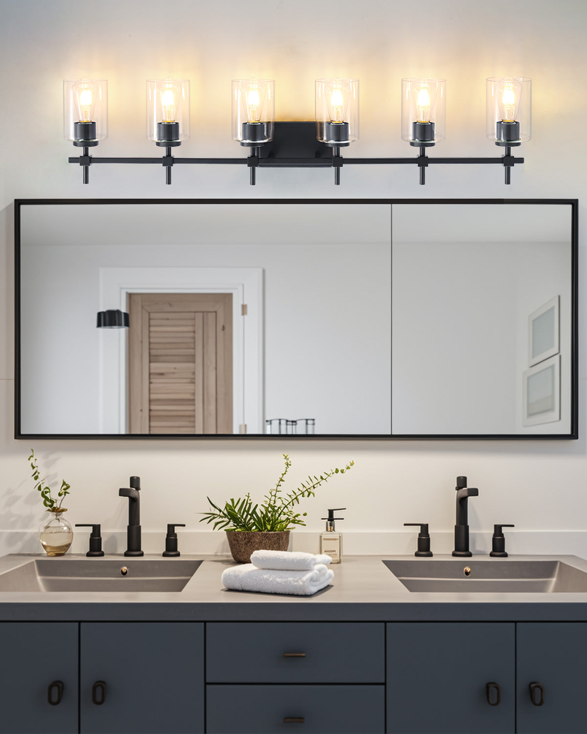 Jasper Black Clear Glass 6-Light Bathroom Vanity Light