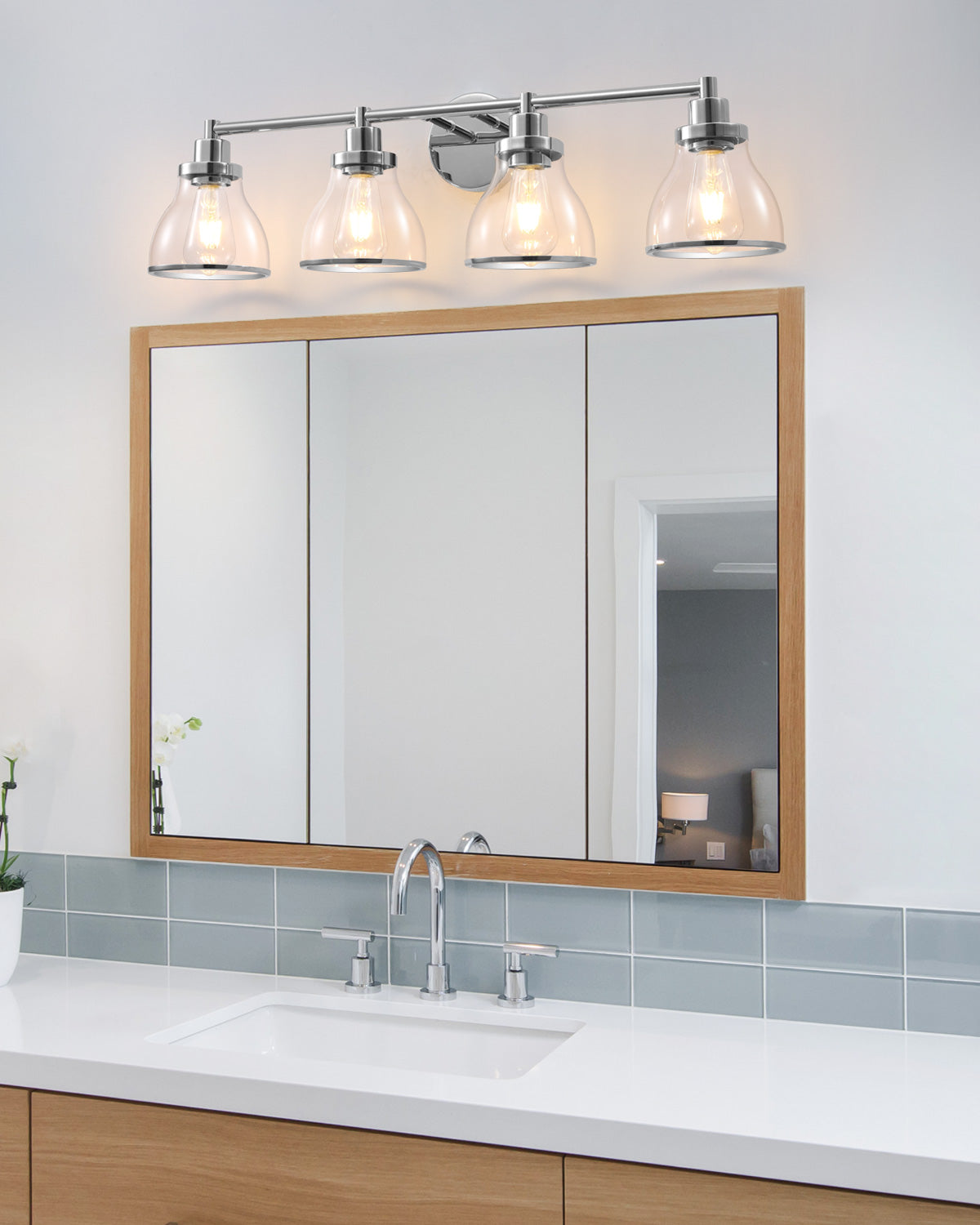 Hermosa Polished Nickel 4-Light Bathroom Vanity Light