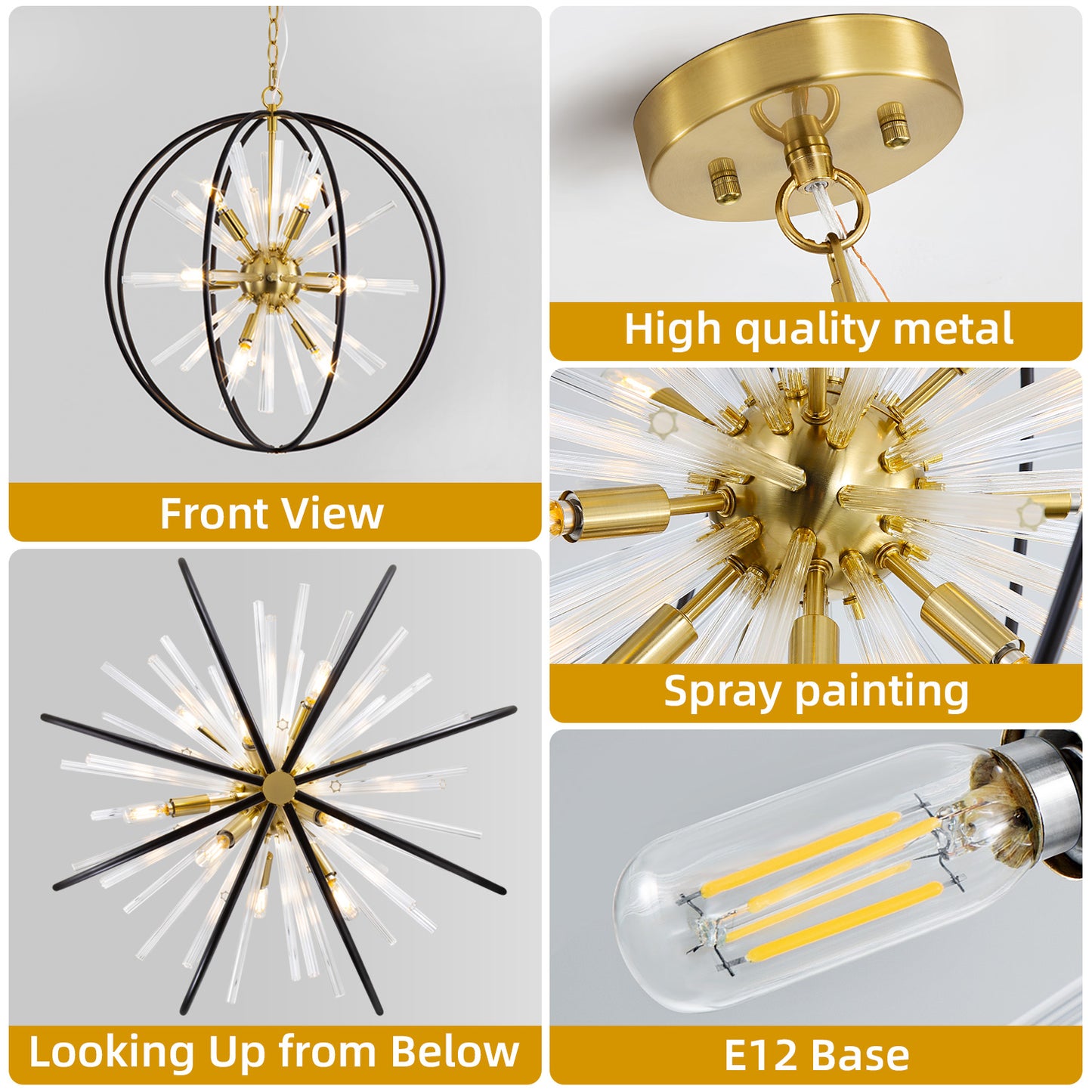 Brio 22" 10-light Modern Black and Gold Orb Chandelier