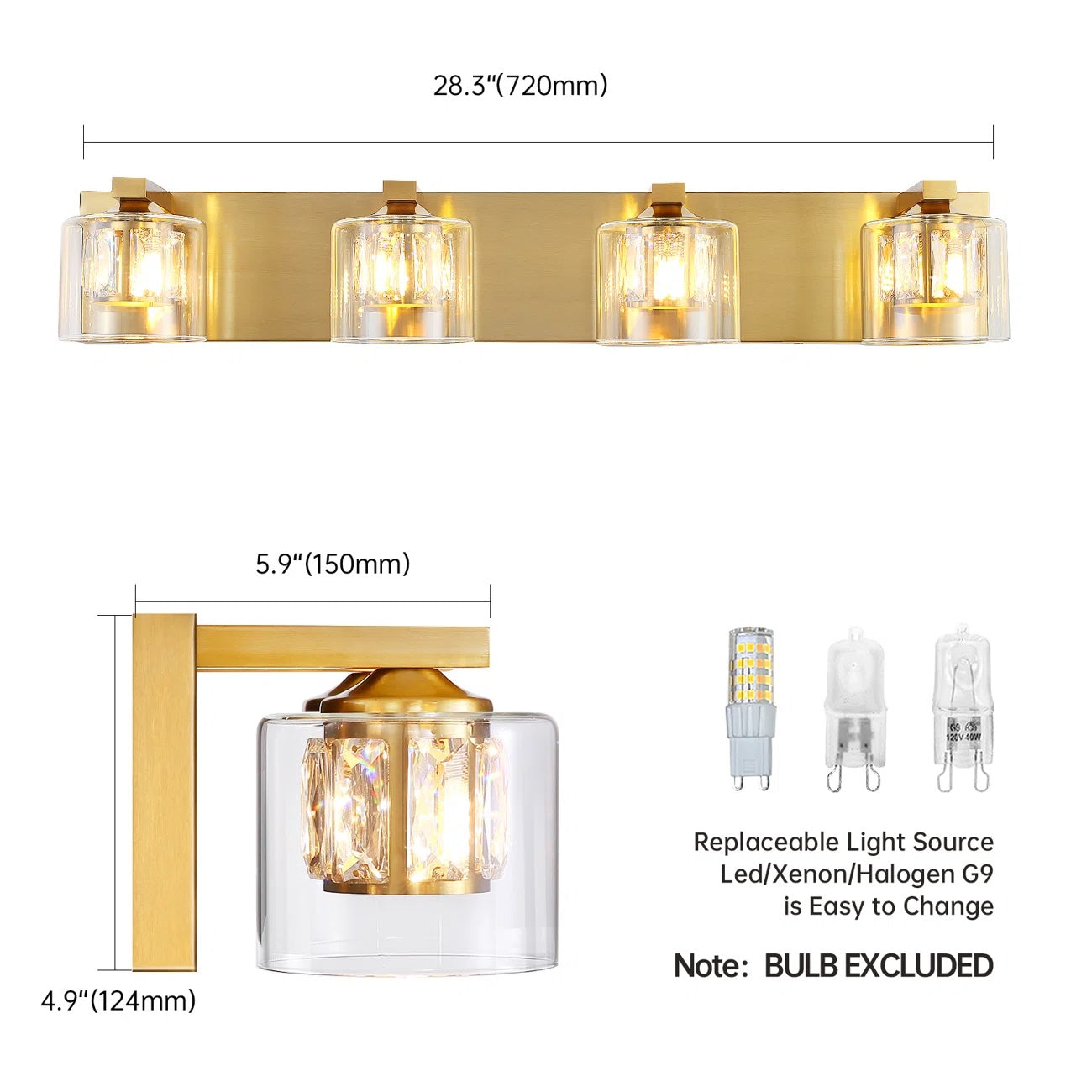Kolt Gold Traditional 4-Light Bathroom Vanity Light