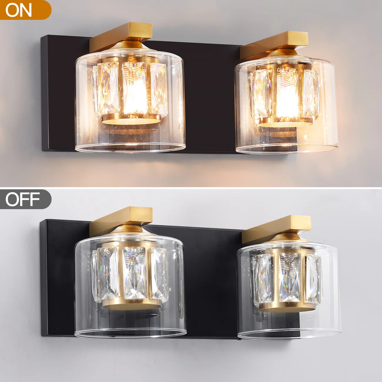 Kolt Black & Gold Traditional 2-Light Bathroom Vanity Light