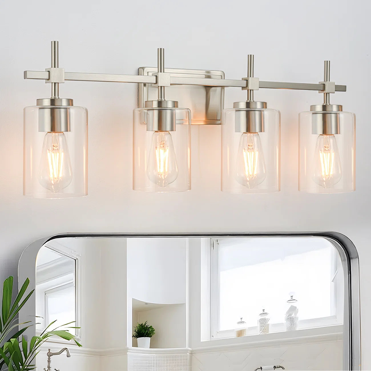 Jasper Brushed Nickel Clear Glass 4-Light Bathroom Vanity Light