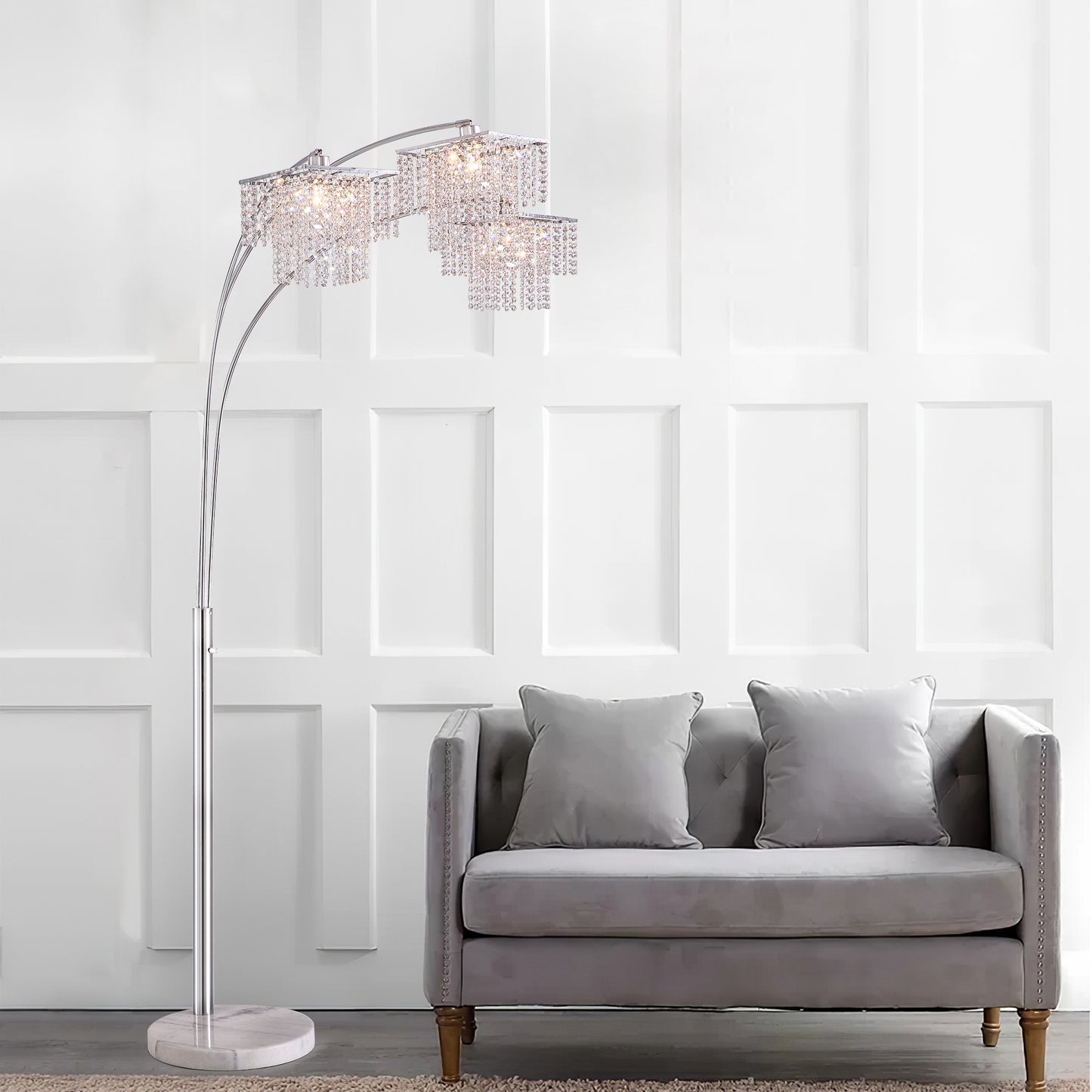 Brio 85" 3-Light Modern Crystal Arc Floor Lamp