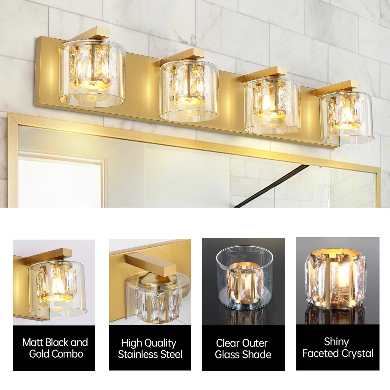 Kolt Gold Traditional 4-Light Bathroom Vanity Light