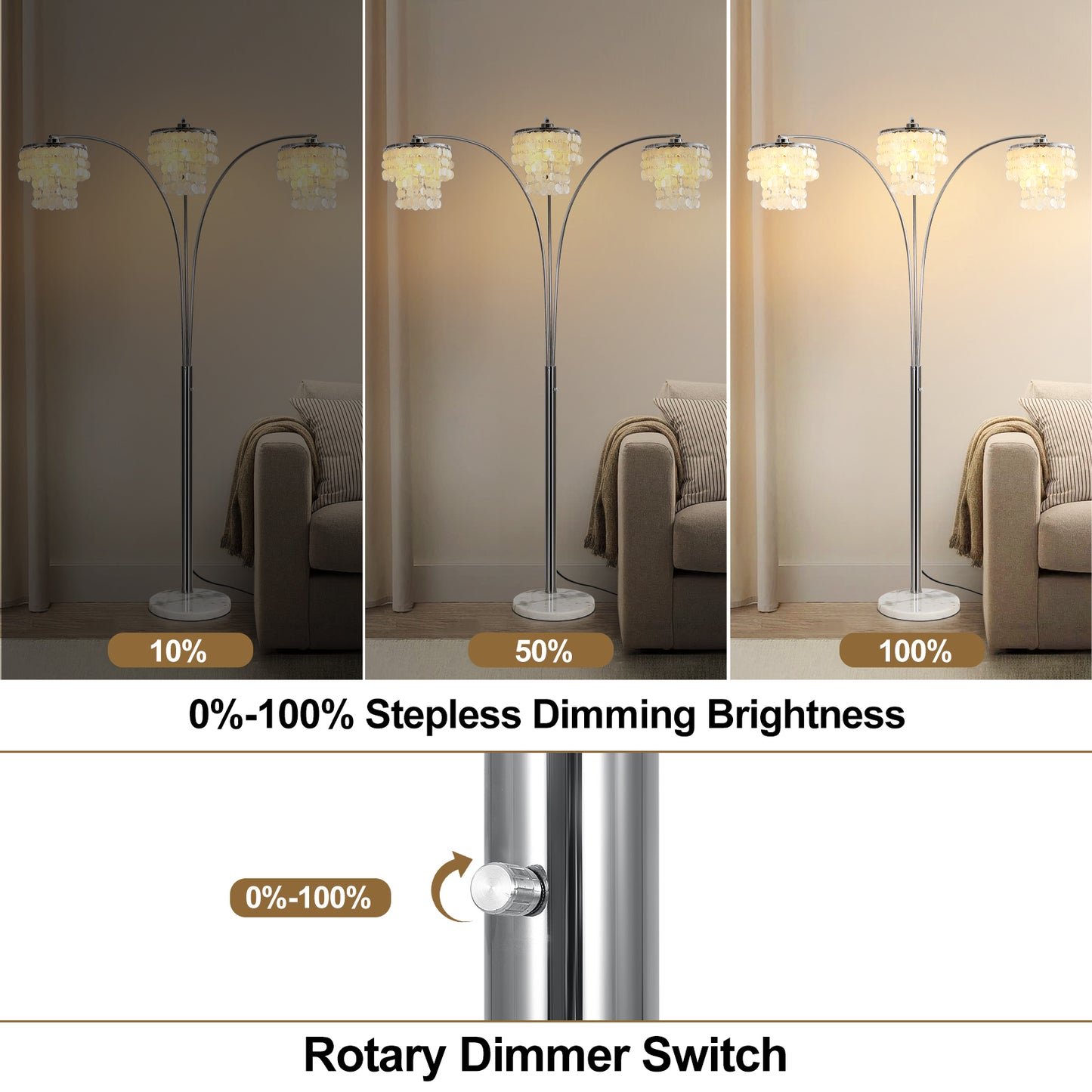 Brio 90" 3-Light Modern Arc Floor Lamp