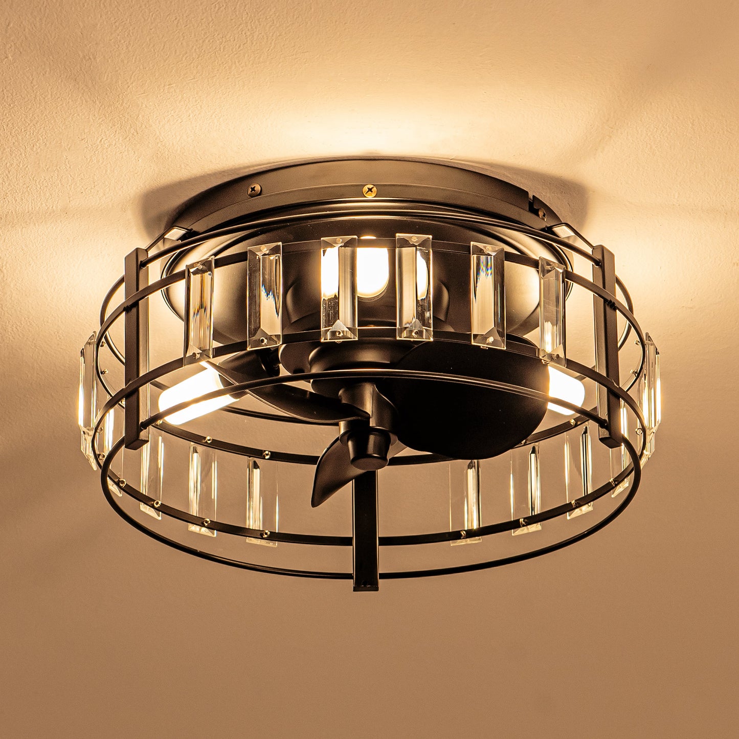 13" 3-Light 3-Blade Modern Crystal Ceiling Fan with Light