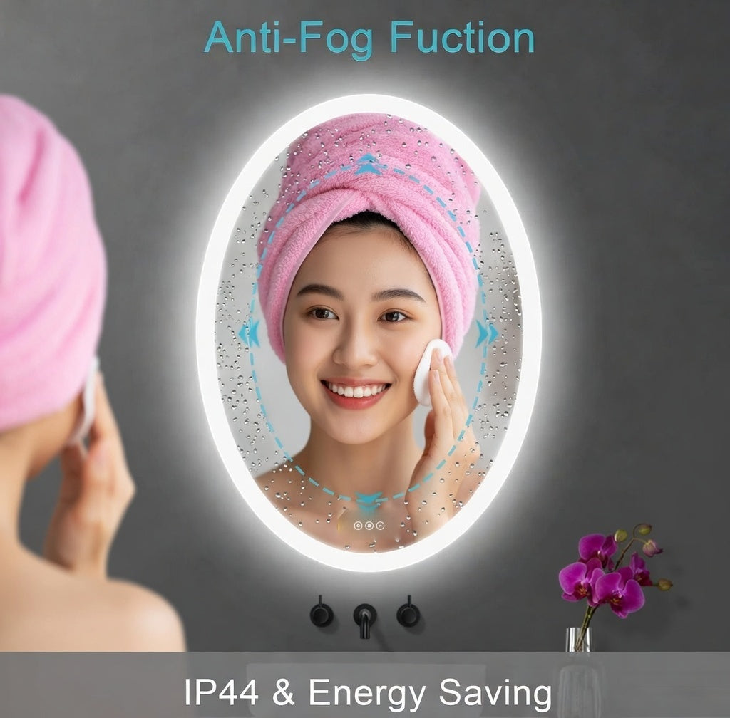 LuminaMirror Oval Frameless LED Anti-Fog Dimmable Bathroom Vanity Mirror