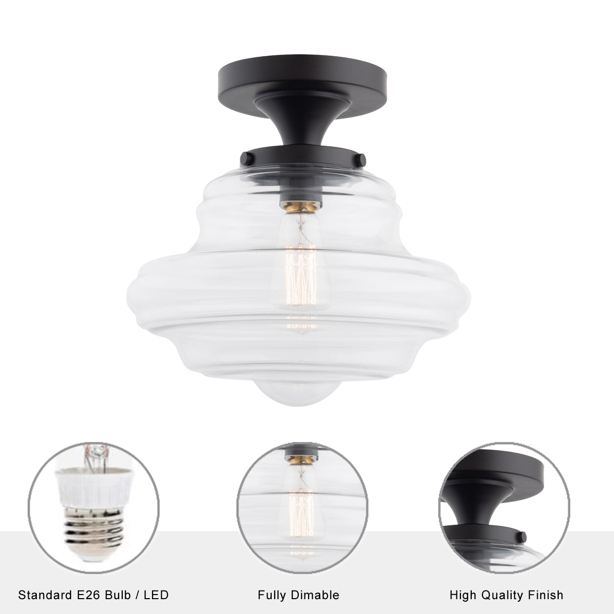 Solaria 1-Light Dark Brown Farmhouse Semi Flush Mount Ceiling Light