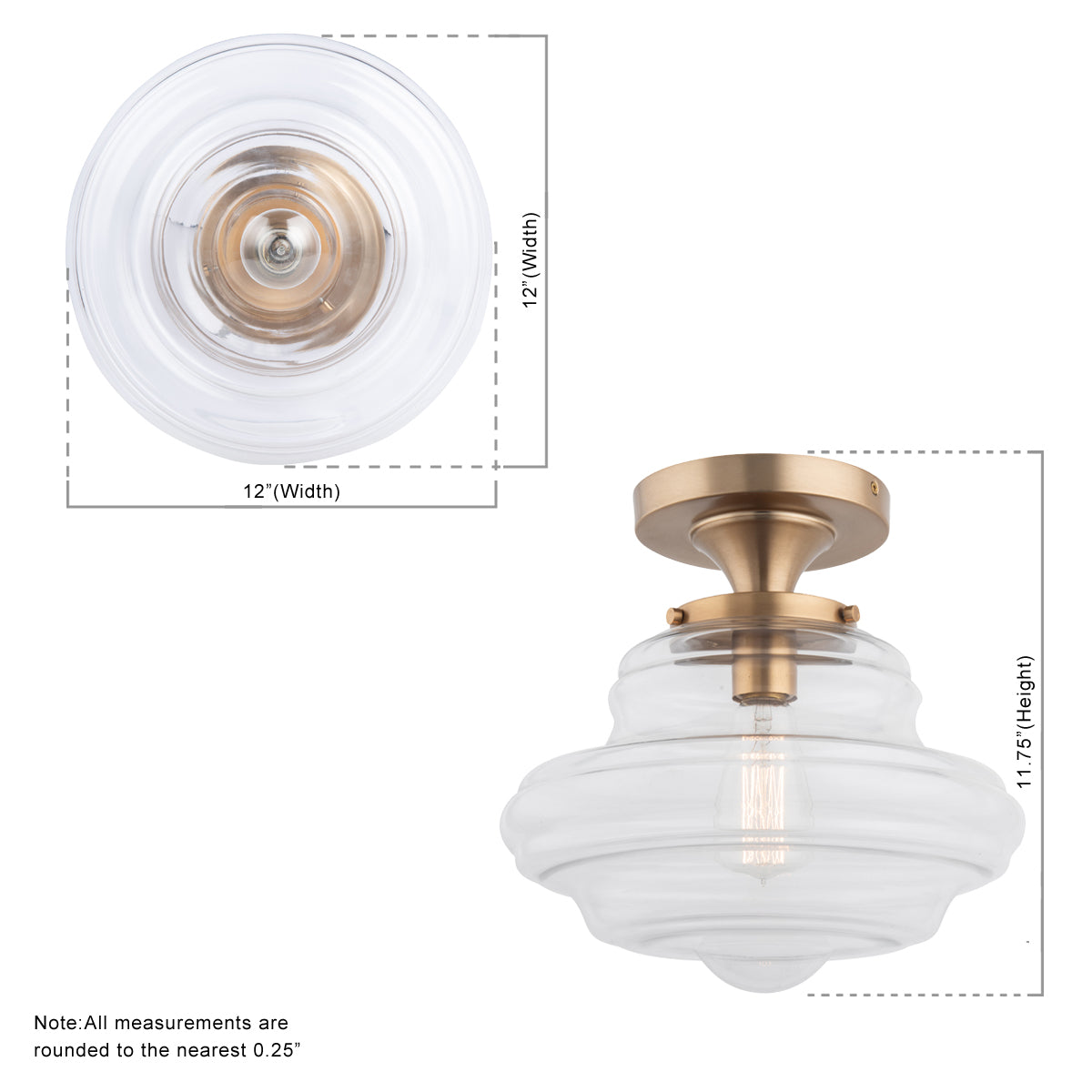 Solaria 1-Light Gold Farmhouse Semi Flush Mount Ceiling Light