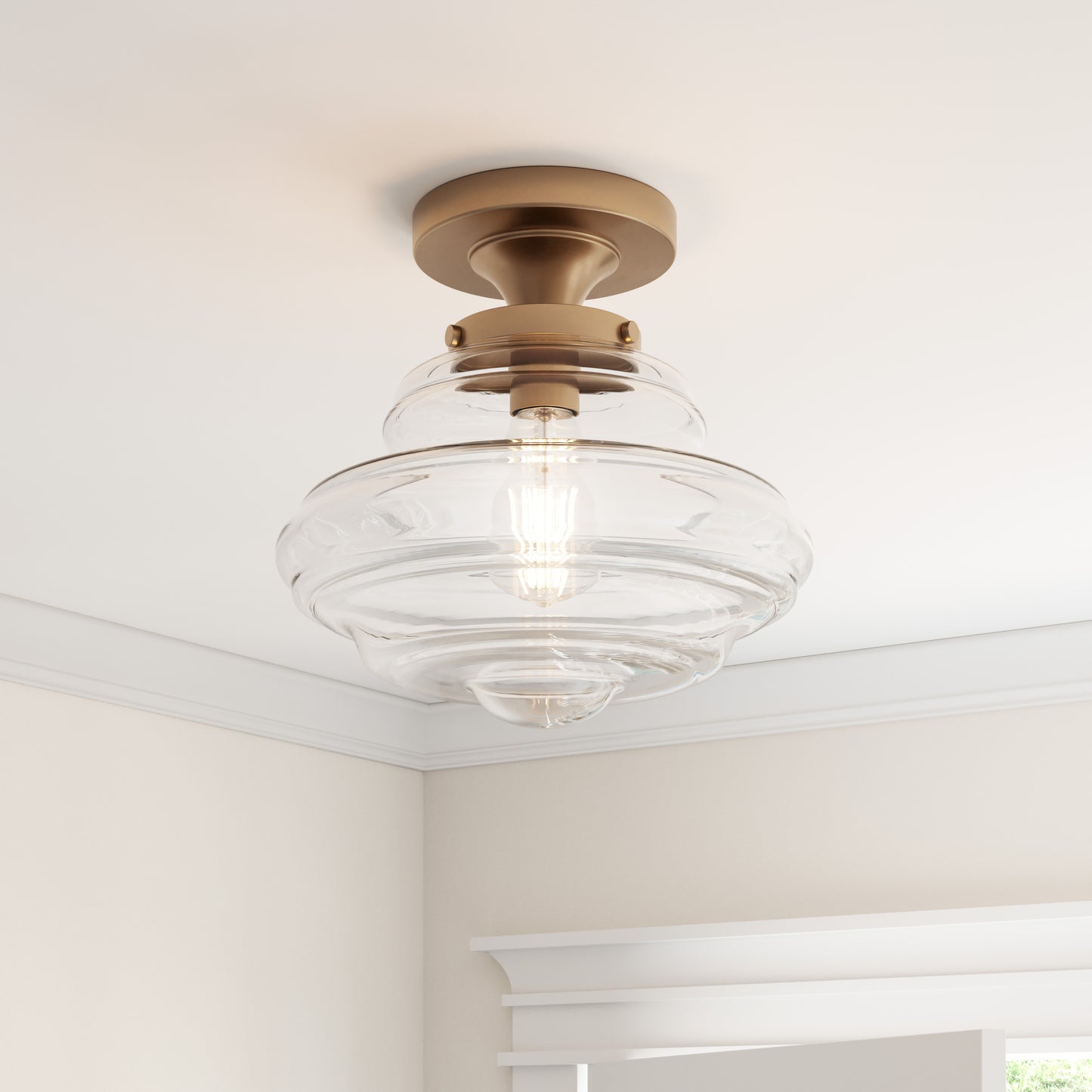 Solaria 1-Light Gold Farmhouse Semi Flush Mount Ceiling Light
