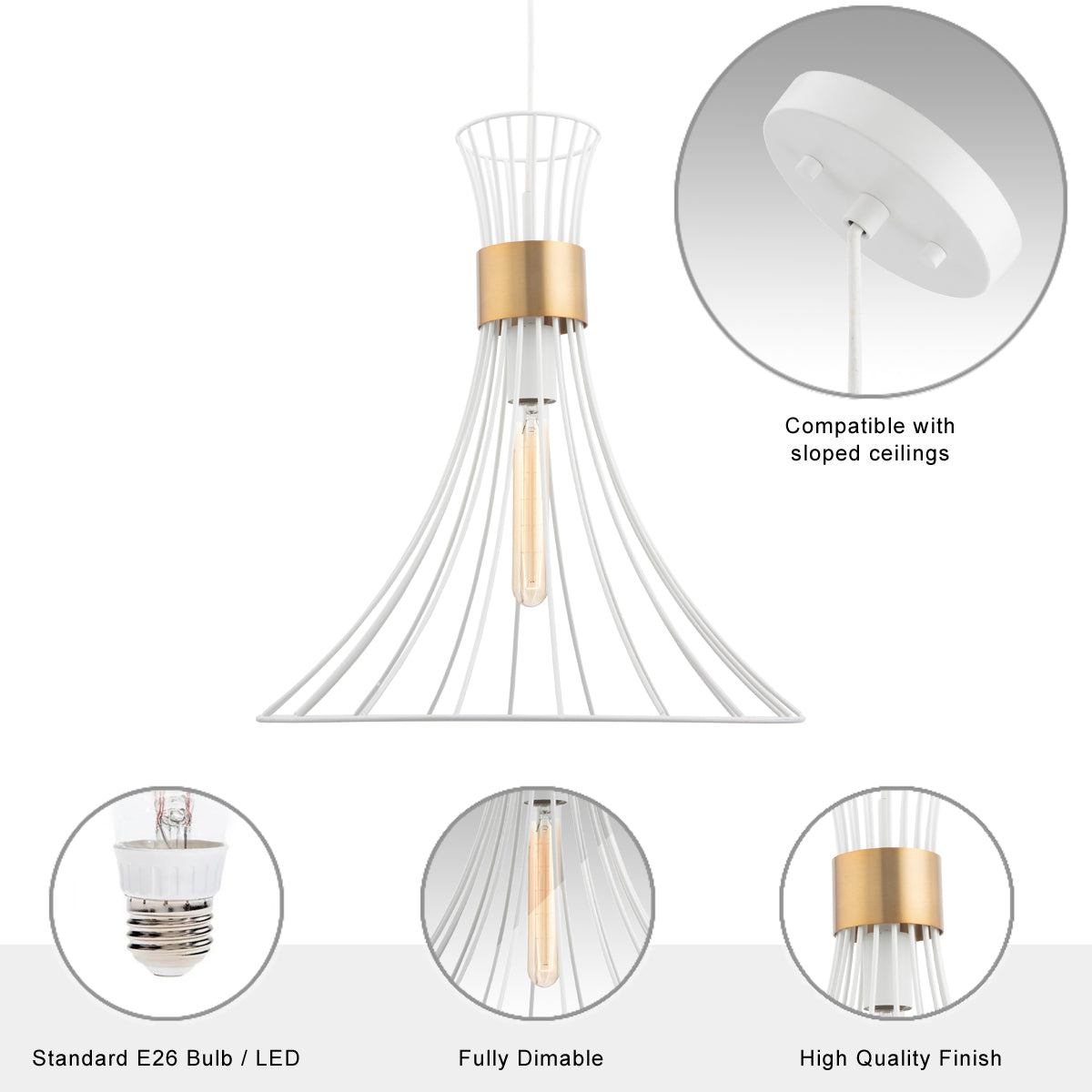 Zenith 1-Light White & Gold Pendant Light