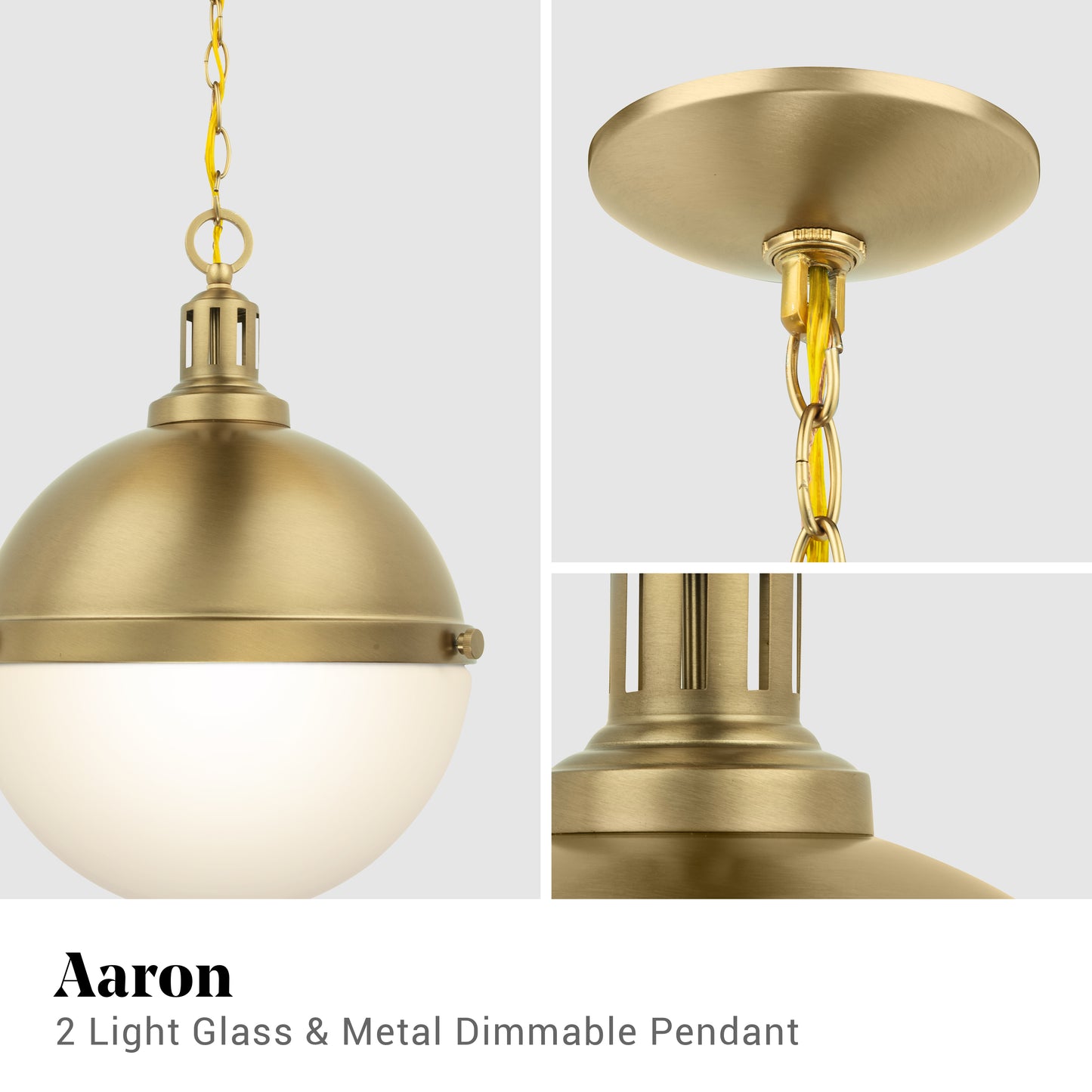 Aaron 12" 2-Light Gold Dimmable Pendant Light